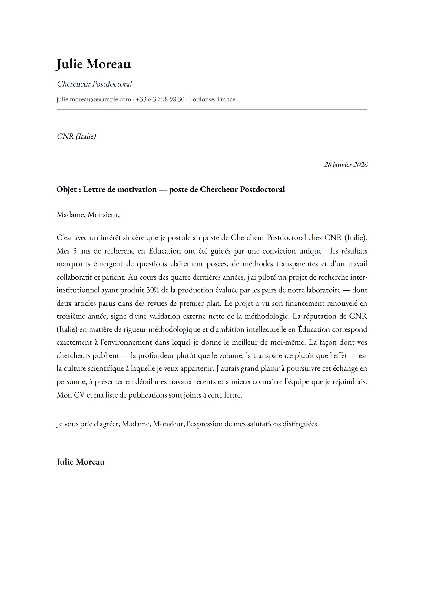 Classique Académique — Modèles de lettres de motivation