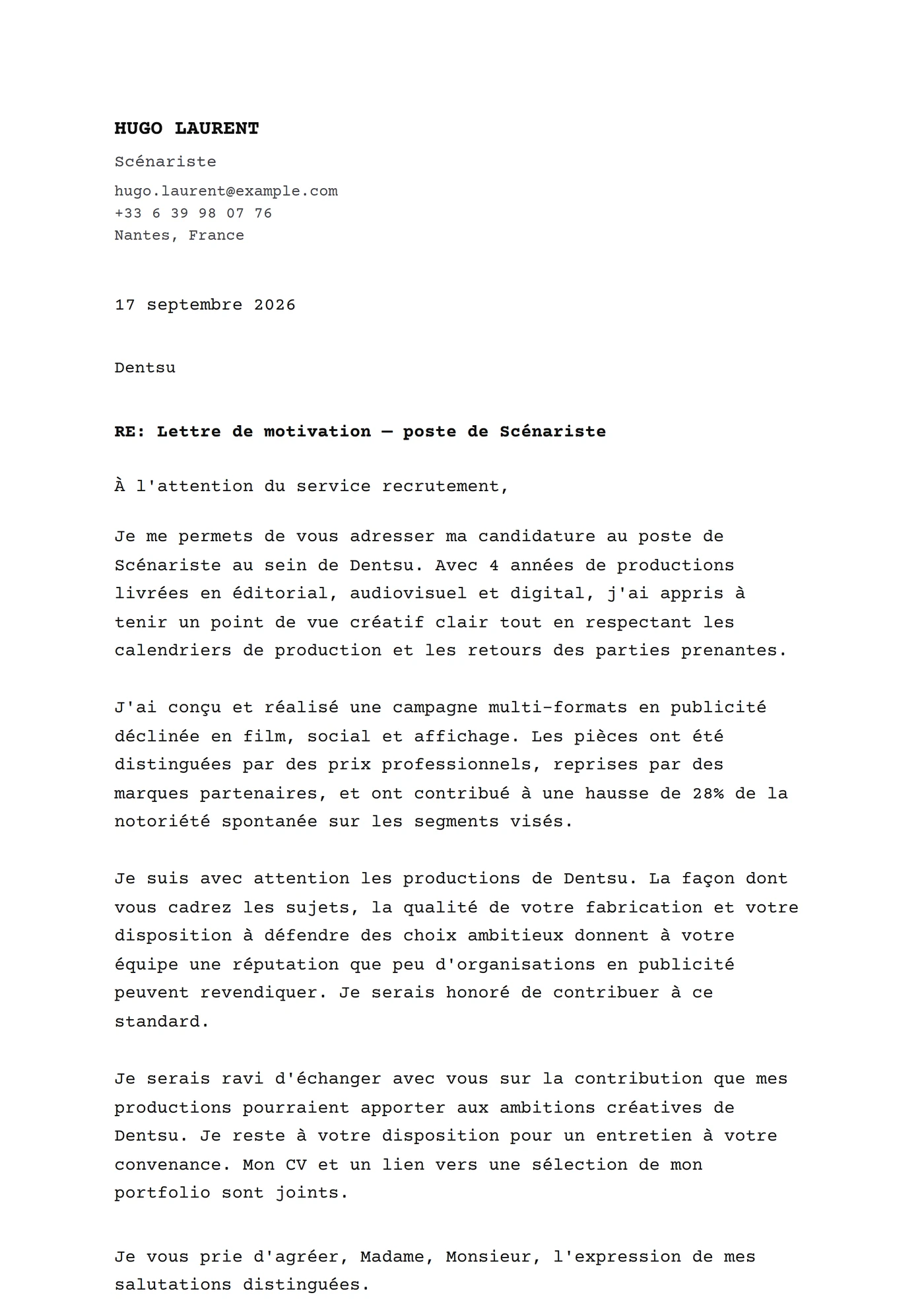 Classique Courier — Modèles de lettres de motivation