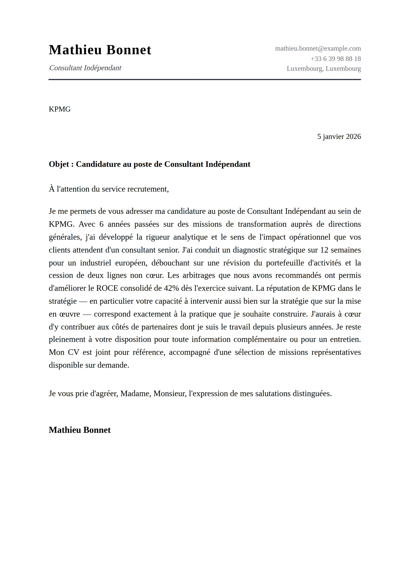 Papier à En-tête Classique — Modèles de lettres de motivation