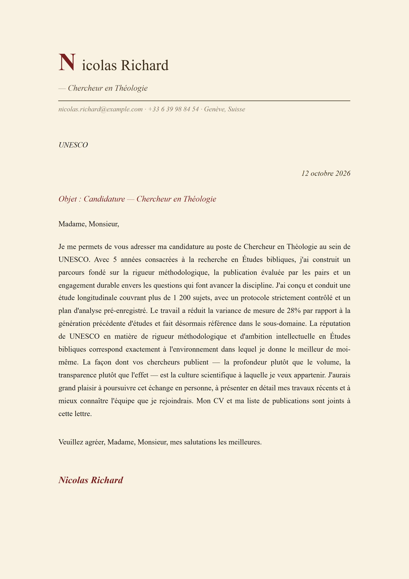 Classique Monastique — Modèles de lettres de motivation