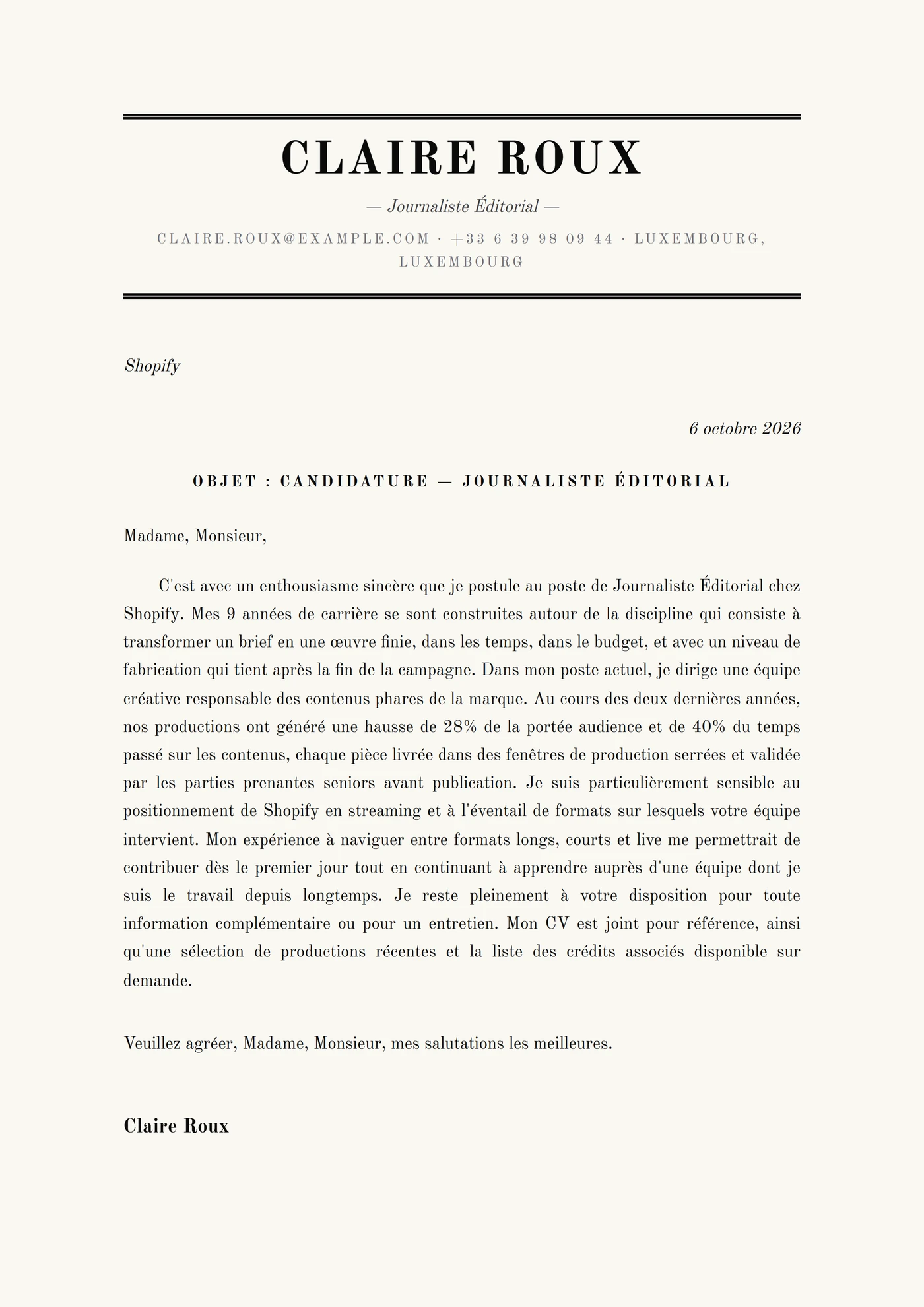Vieux Journal — Modèles de lettres de motivation
