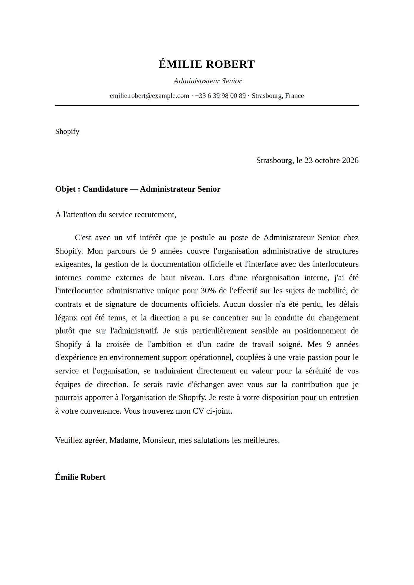 Classique Traditionnel — Modèles de lettres de motivation