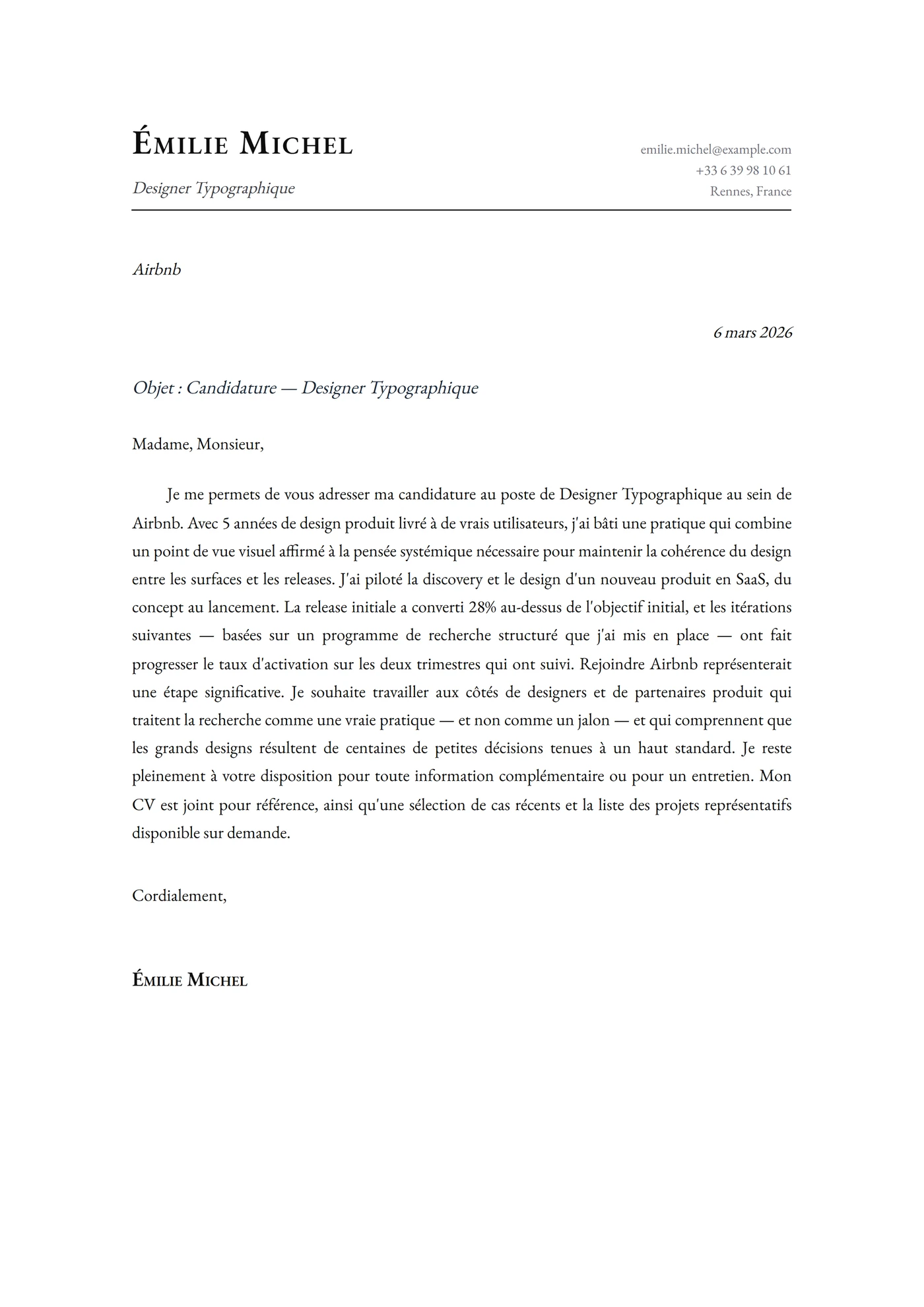 Classique Typographié — Modèles de lettres de motivation