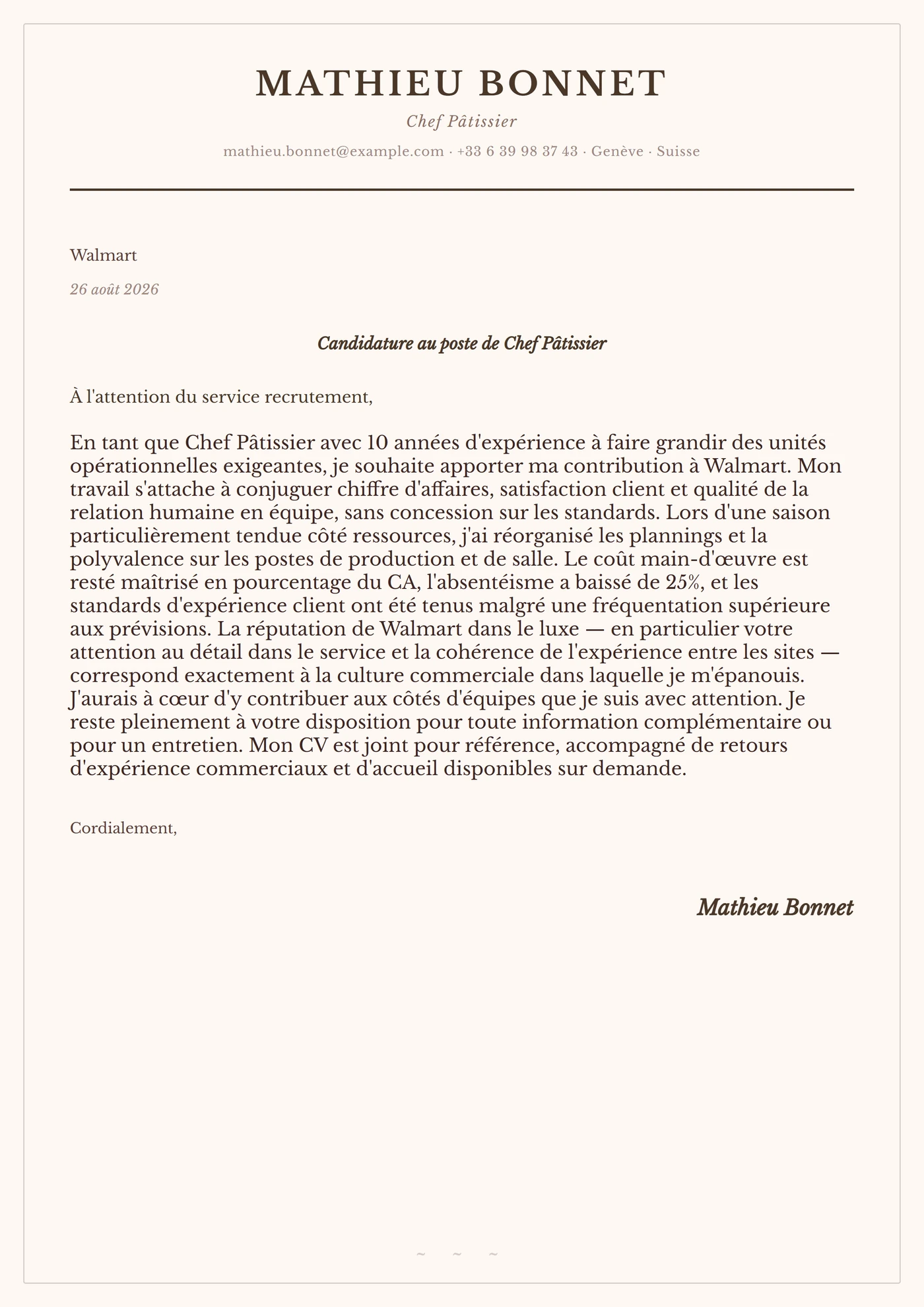 Crème cacao — Modèles de lettres de motivation