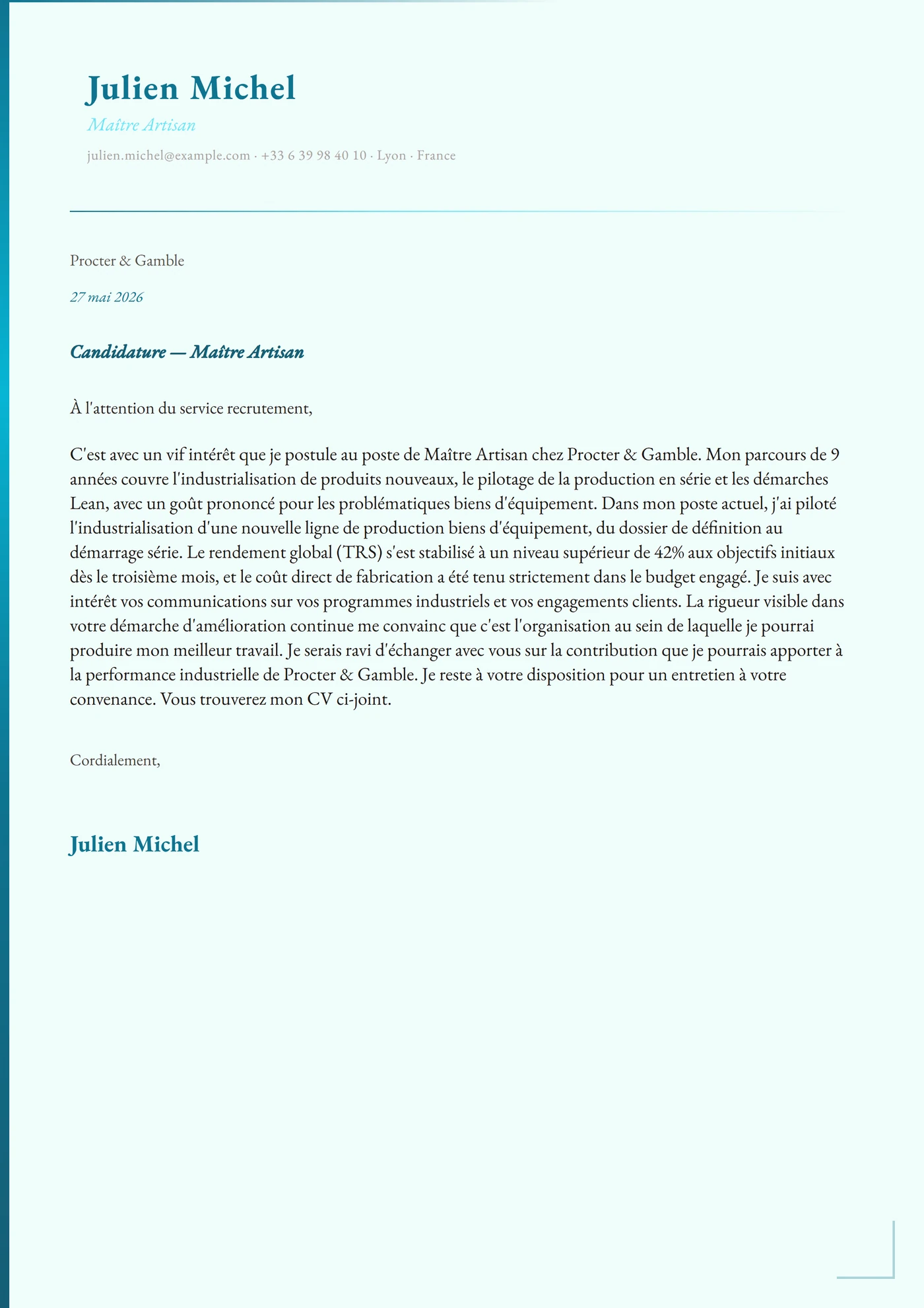 Patine cuivre — Modèles de lettres de motivation