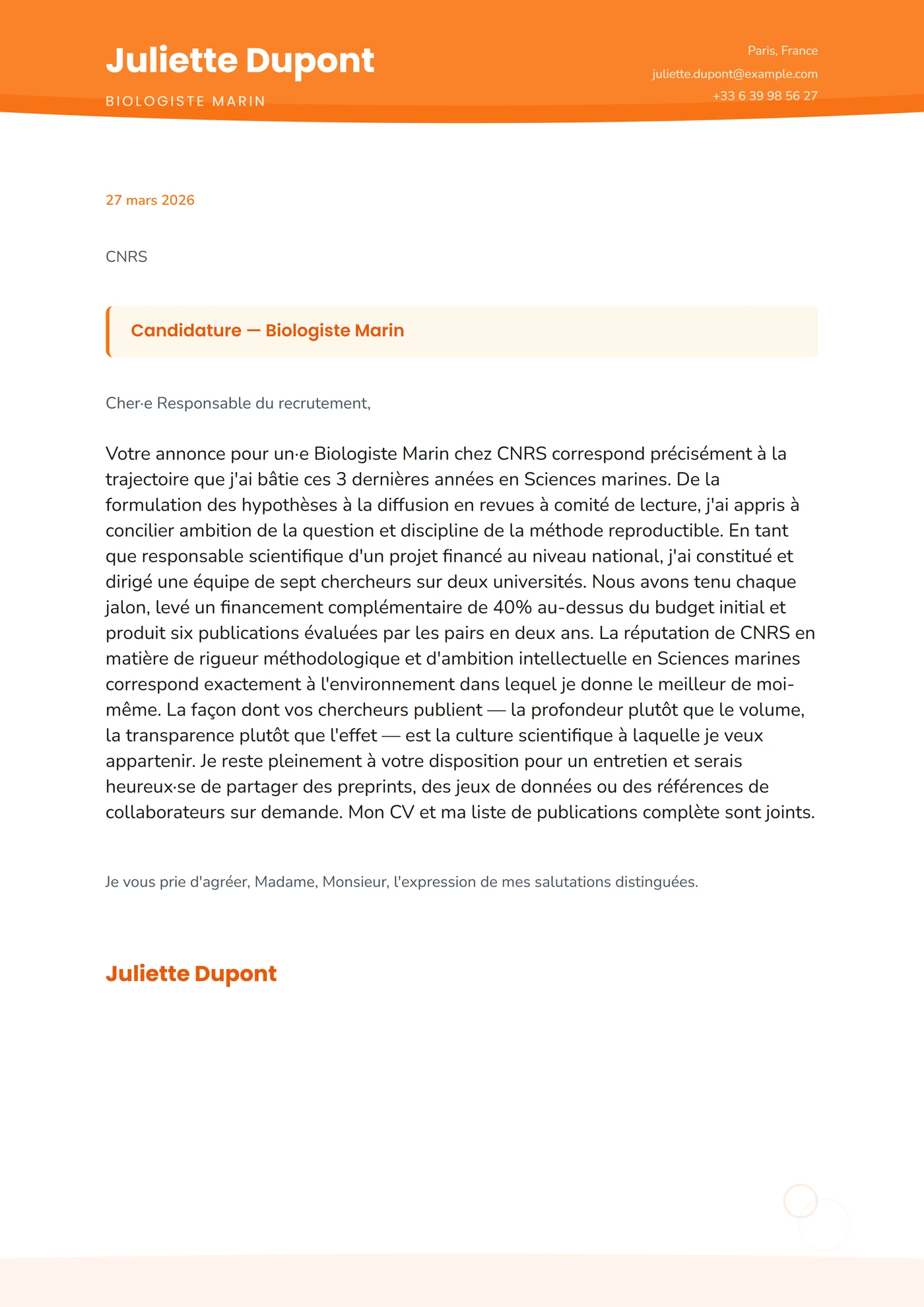 Récif corallien — Modèles de lettres de motivation