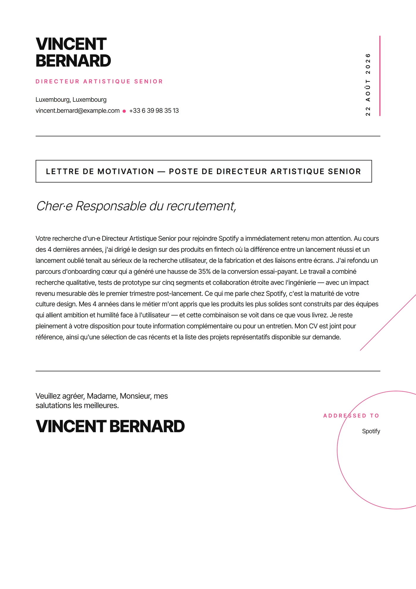 Créatif asymétrique — Modèles de lettres de motivation