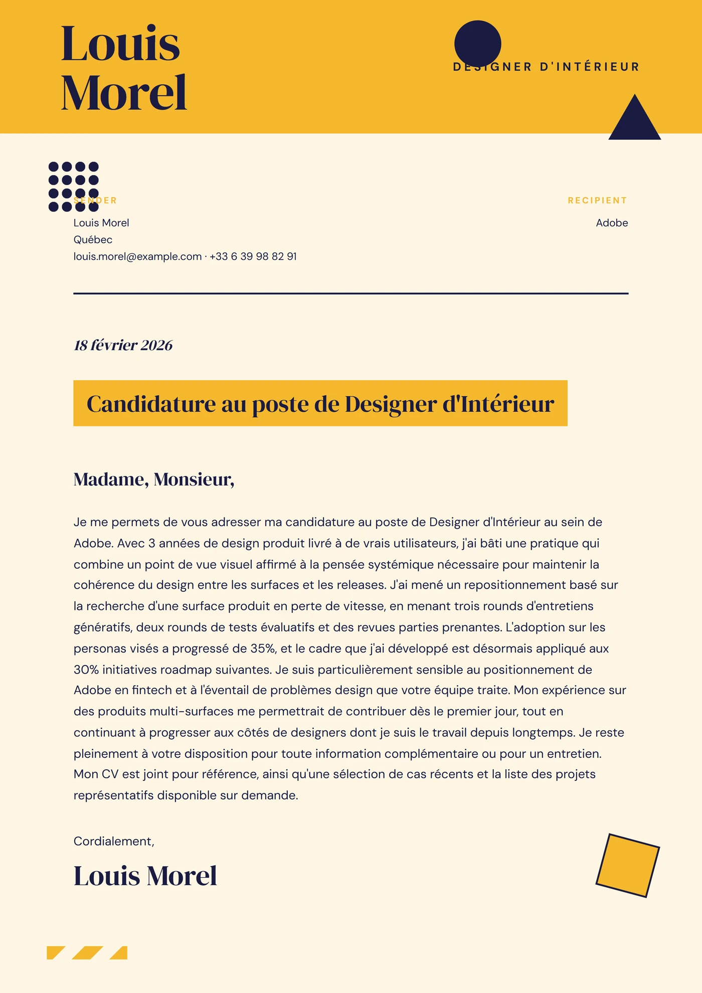 Aplats de couleur — Modèles de lettres de motivation