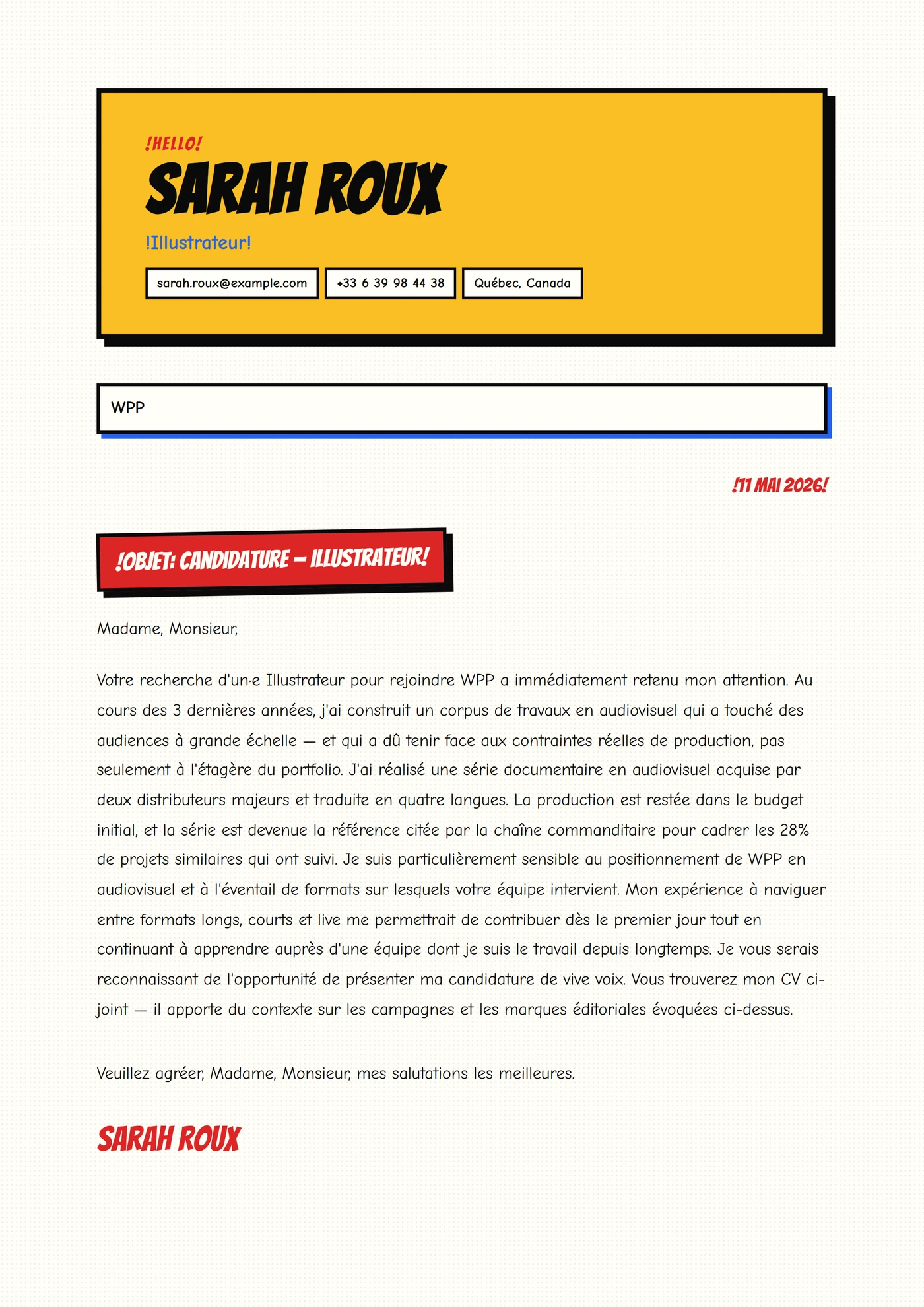 Bande dessinée — Modèles de lettres de motivation