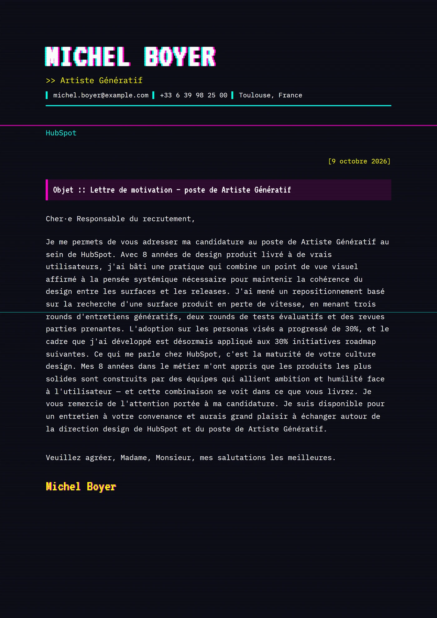 Art glitch — Modèles de lettres de motivation