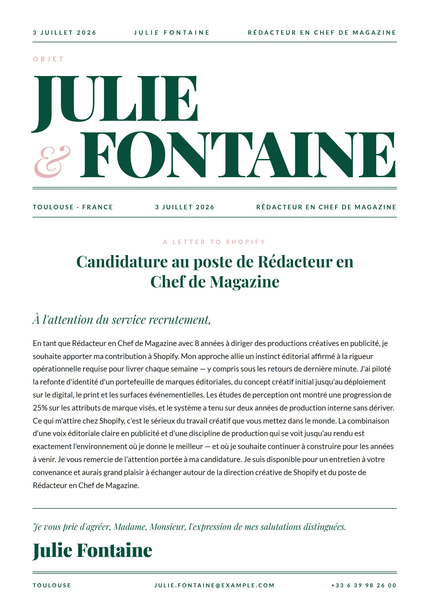 Magazine éditorial — Modèles de lettres de motivation