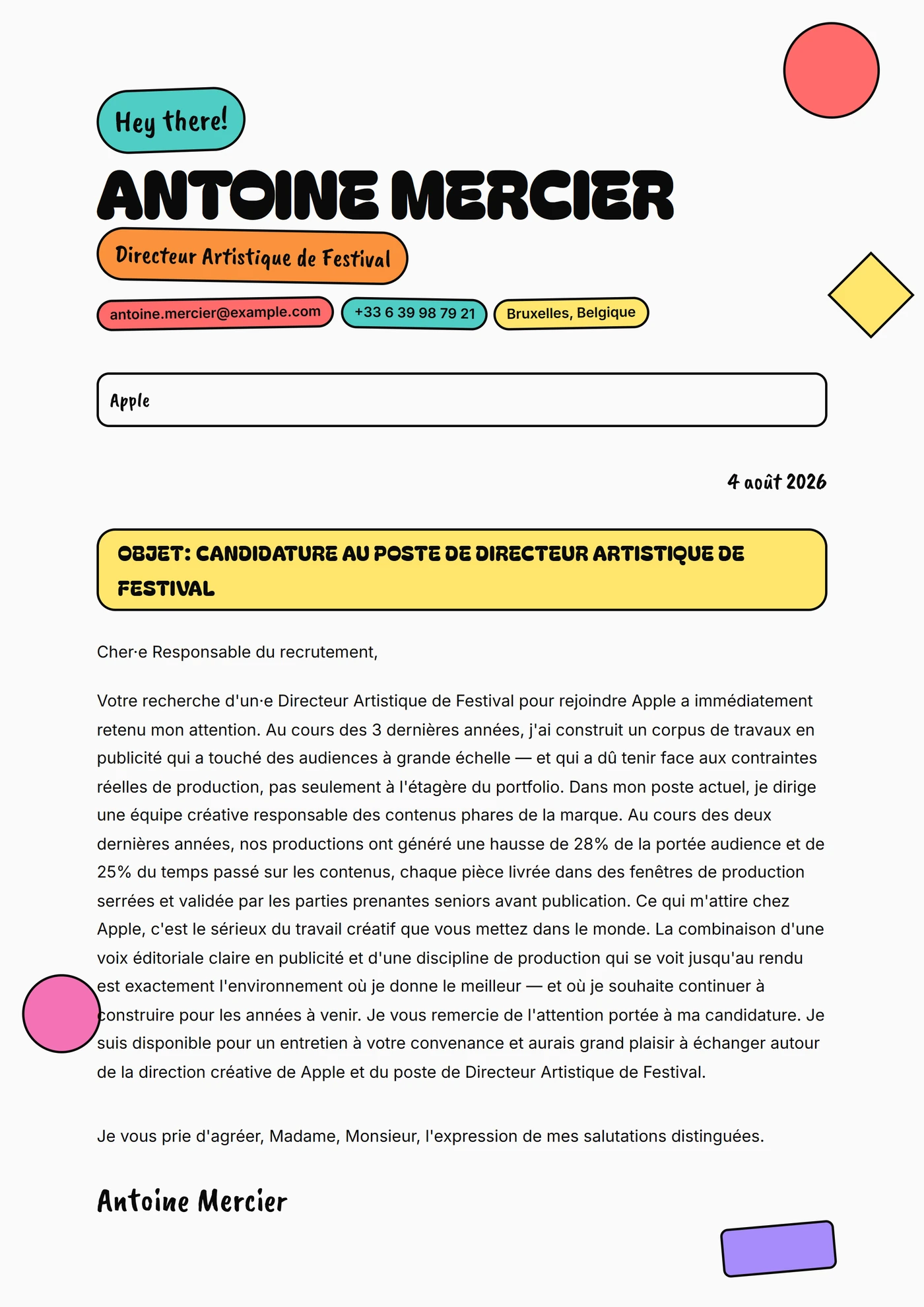 Affiche pop — Modèles de lettres de motivation
