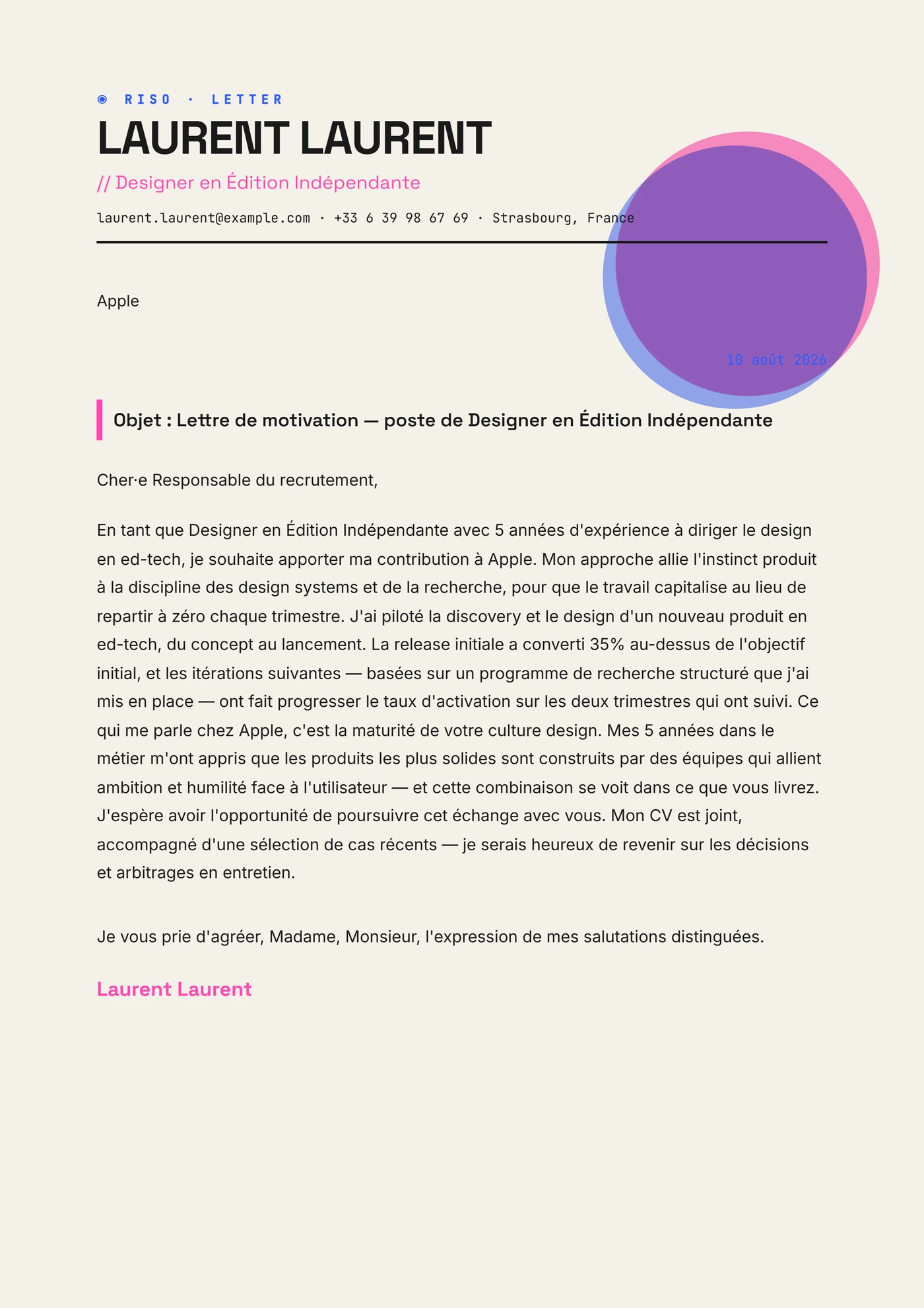 Riso print — Modèles de lettres de motivation