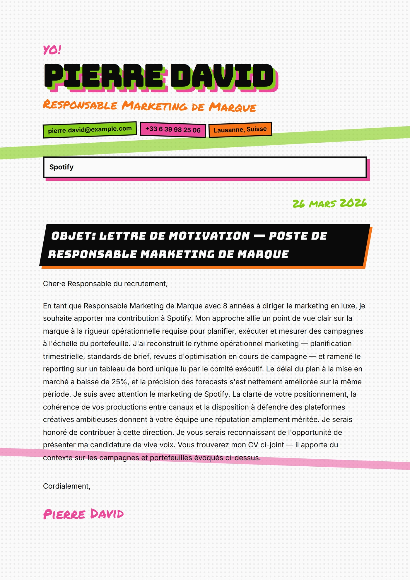 Marque skate — Modèles de lettres de motivation
