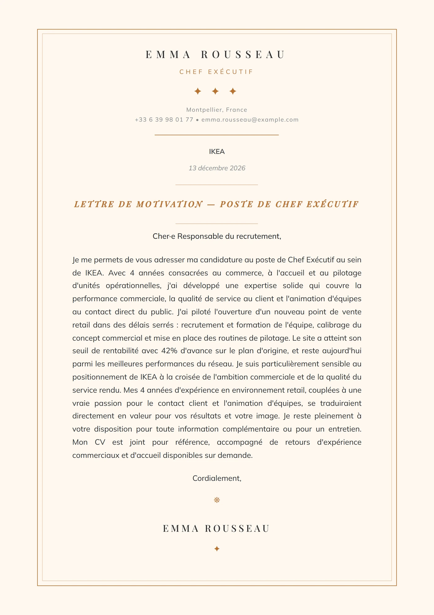 Artisan Culinaire — Modèles de lettres de motivation