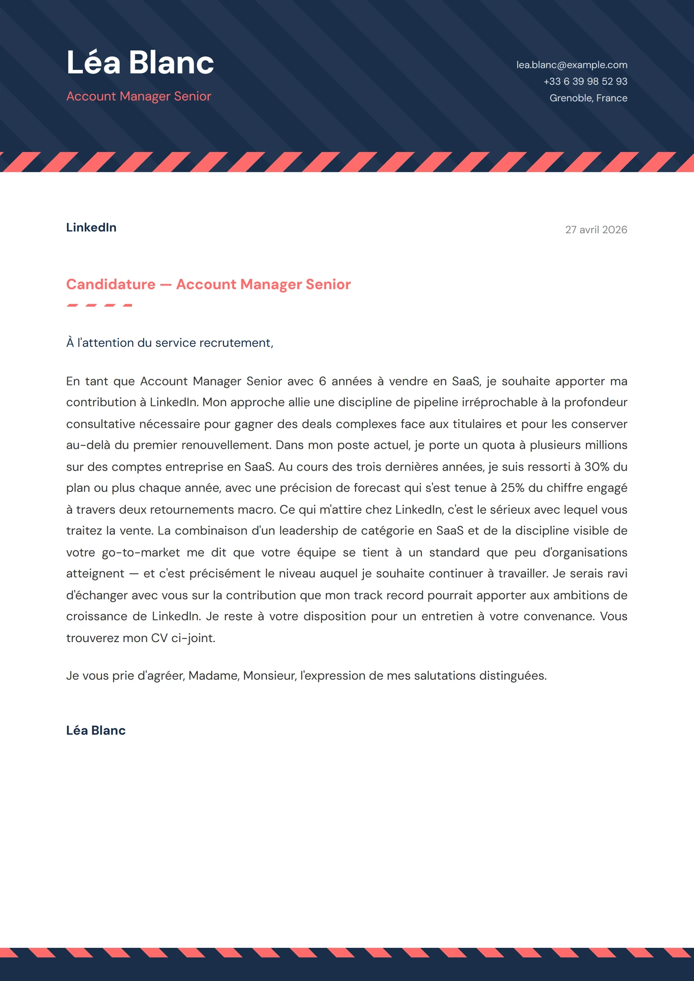 Bandes Diagonales — Modèles de lettres de motivation
