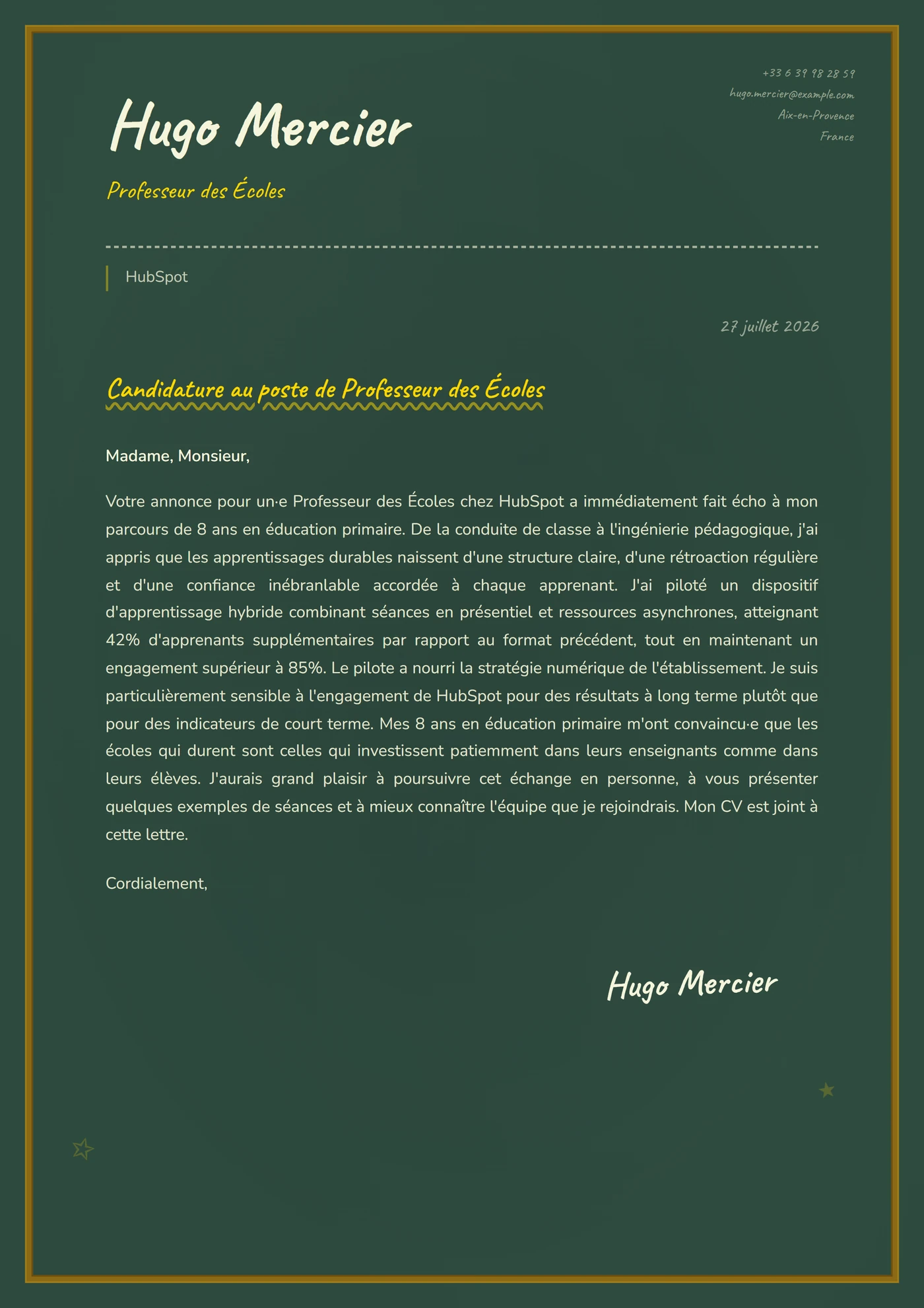 Tableau noir — Modèles de lettres de motivation