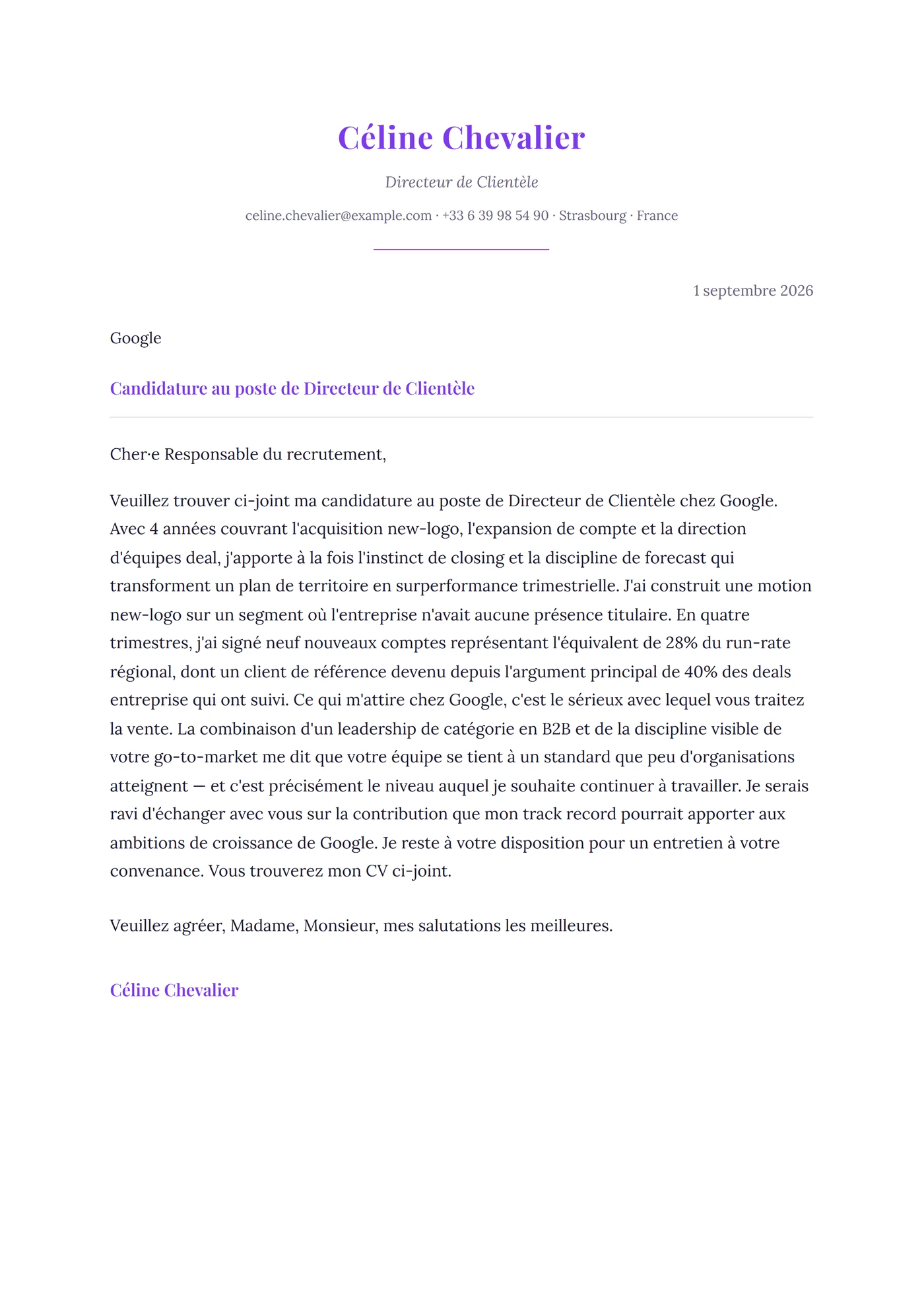 Élégante — Modèles de lettres de motivation