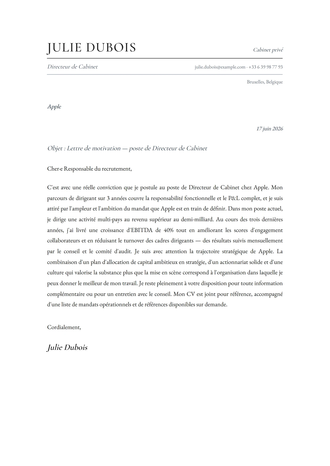 Cabinet — Modèles de lettres de motivation