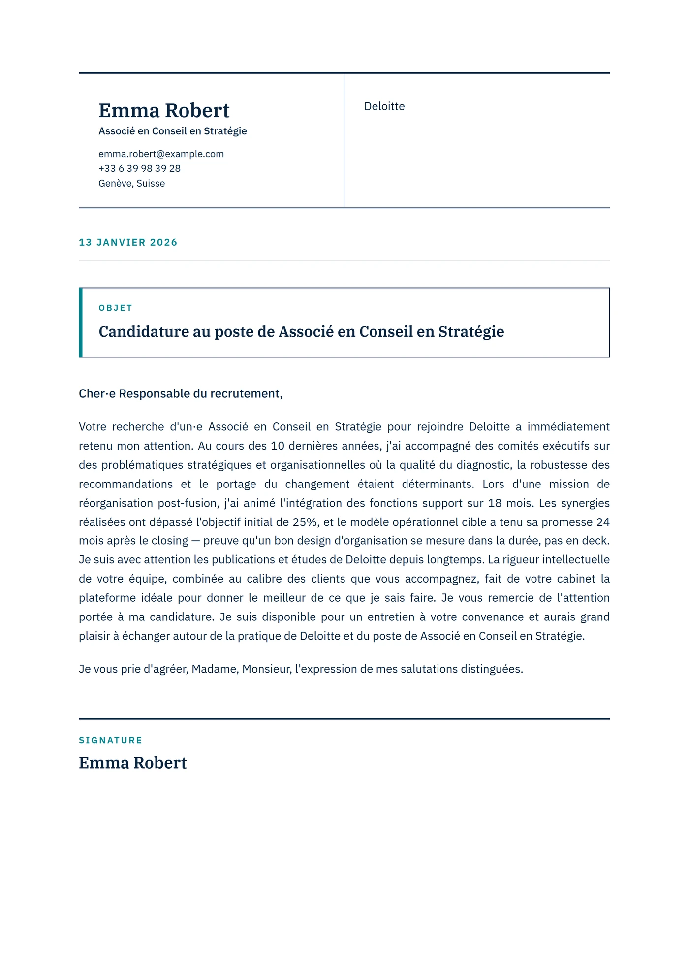 Exec Conseil — Modèles de lettres de motivation