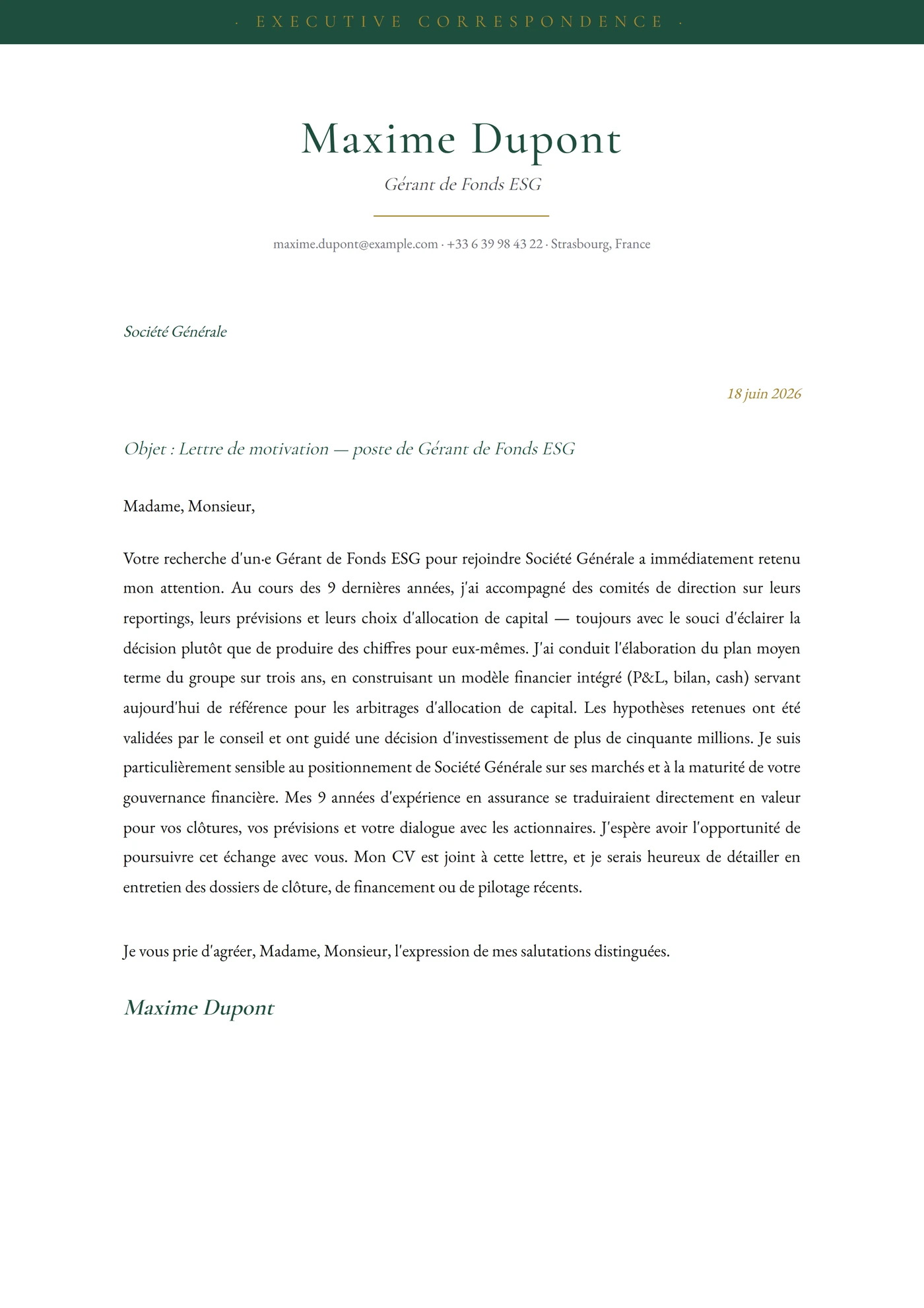 Émeraude — Modèles de lettres de motivation