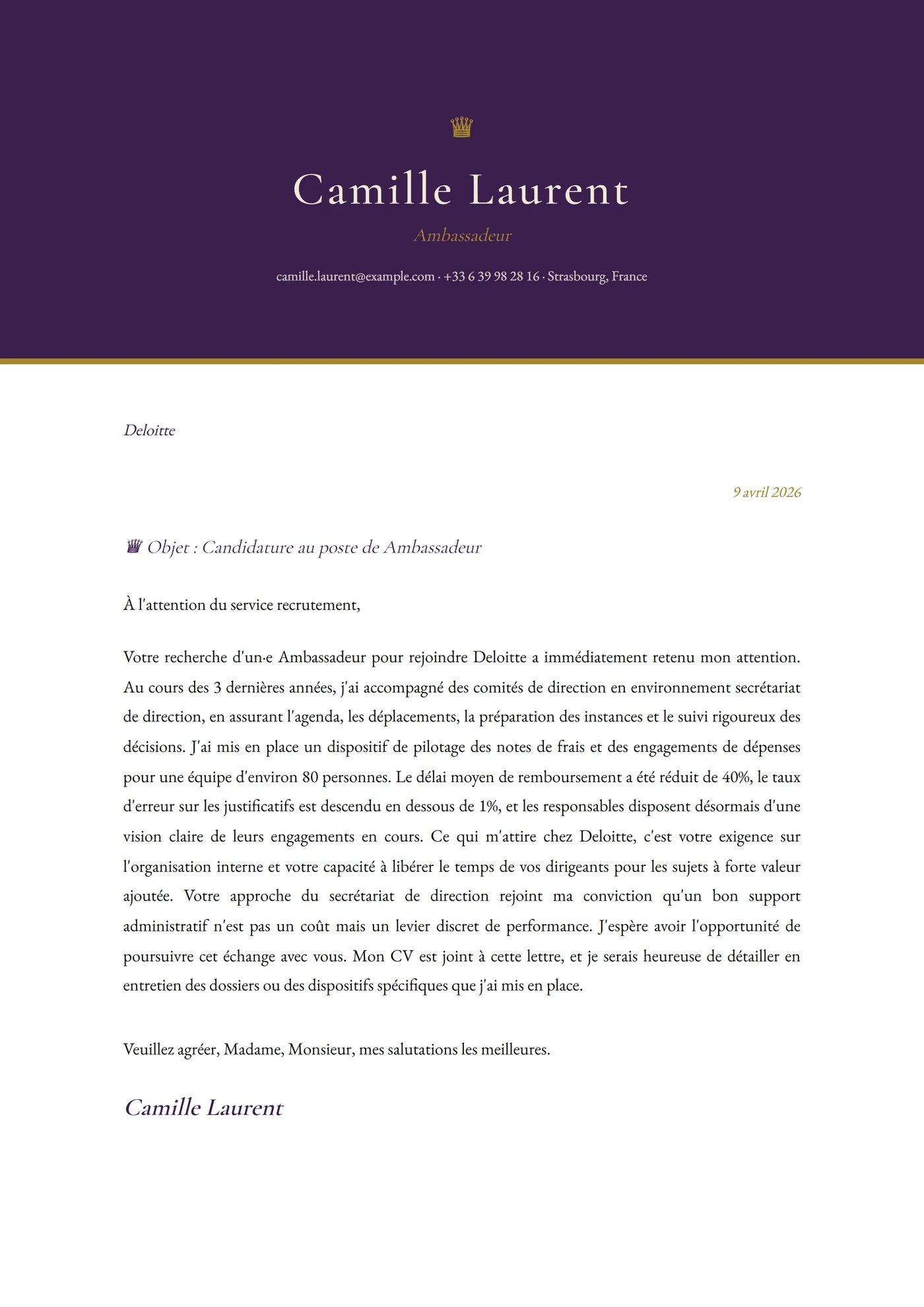 Impérial — Modèles de lettres de motivation
