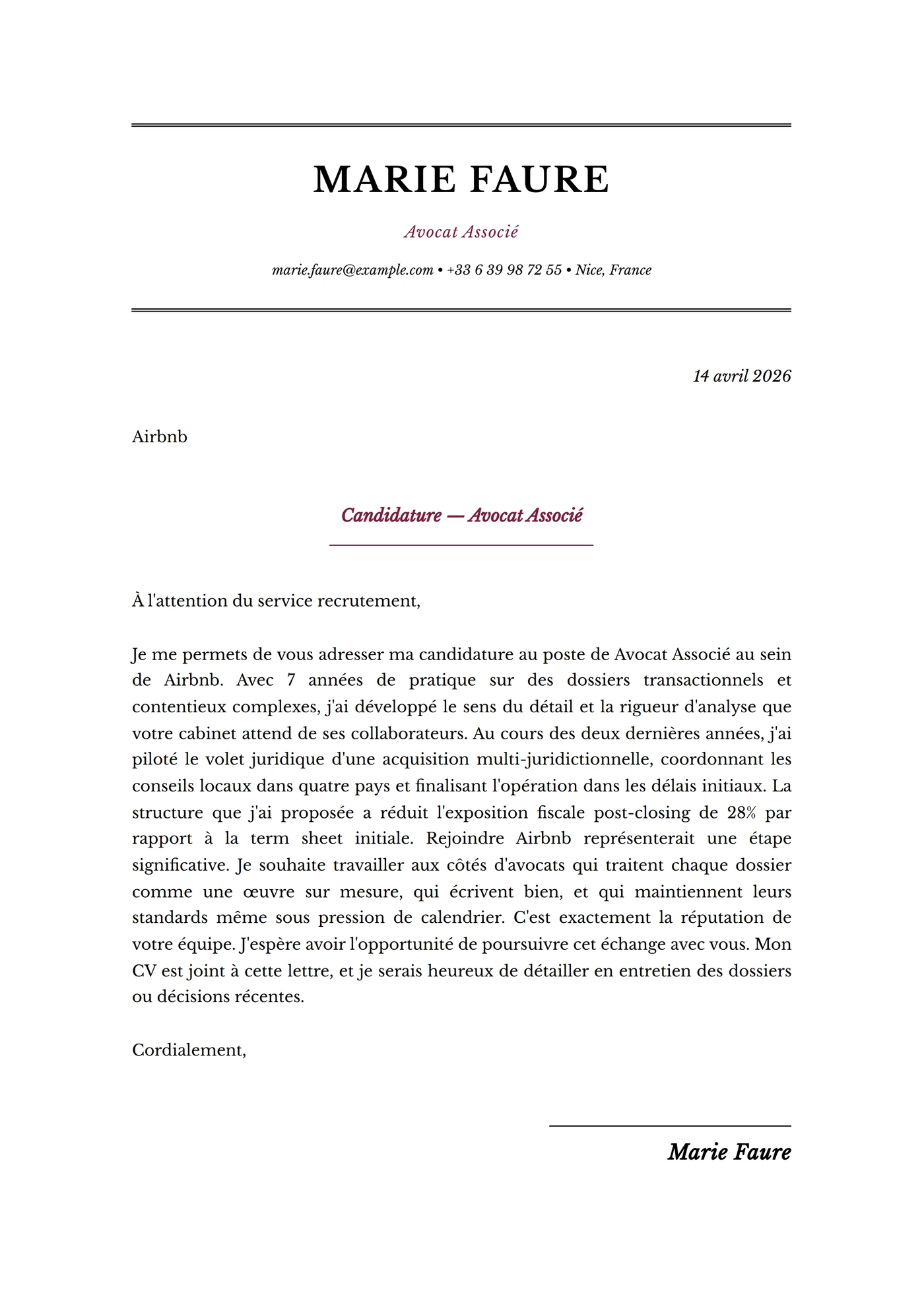 Exec Cabinet — Modèles de lettres de motivation