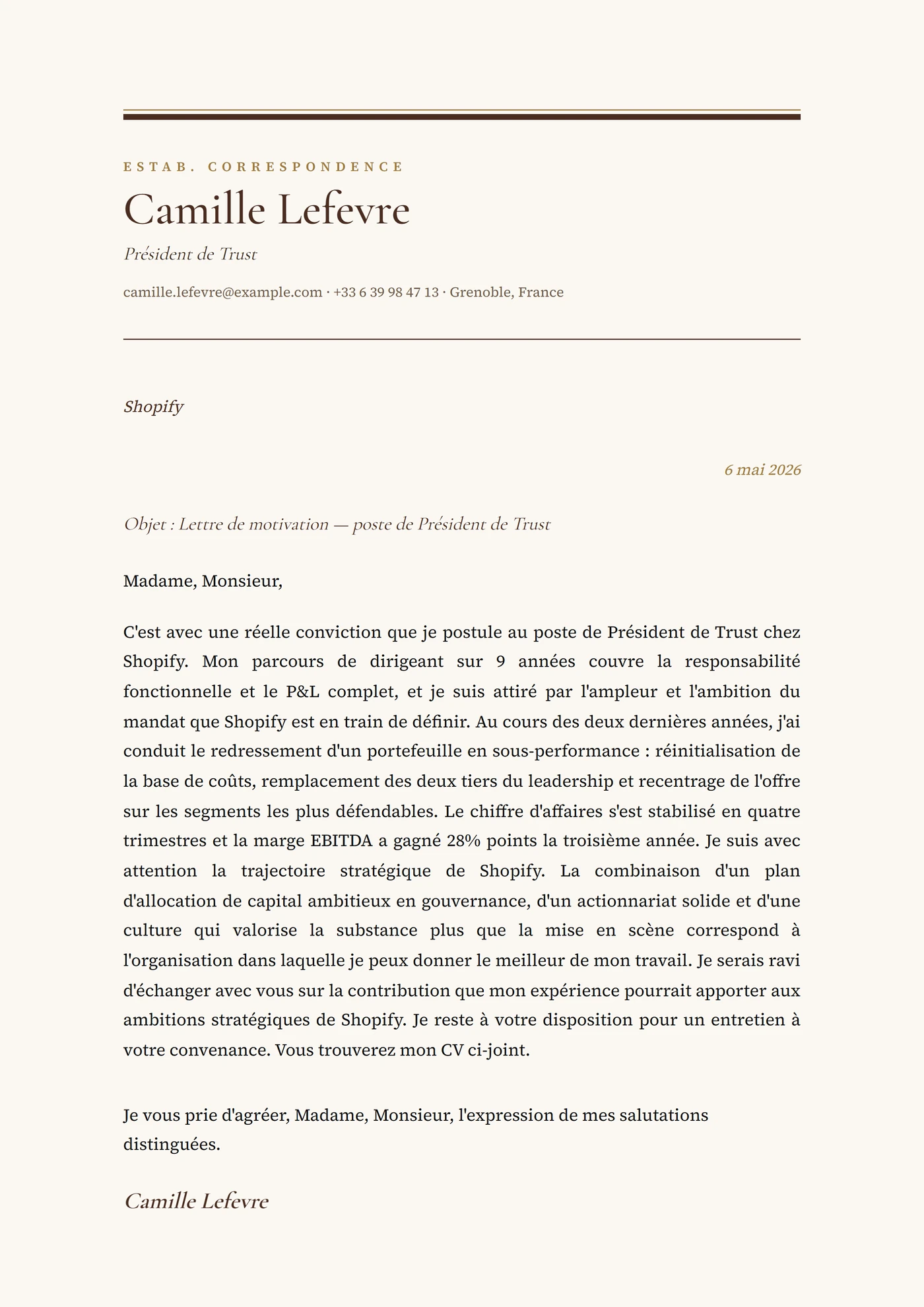 Acajou — Modèles de lettres de motivation