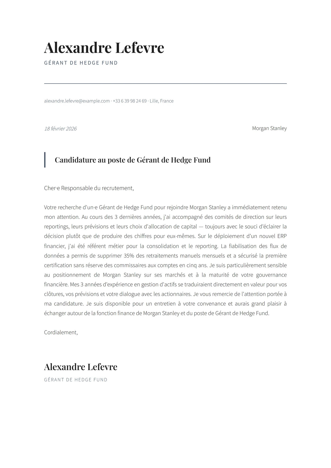 Exec Finance Moderne — Modèles de lettres de motivation