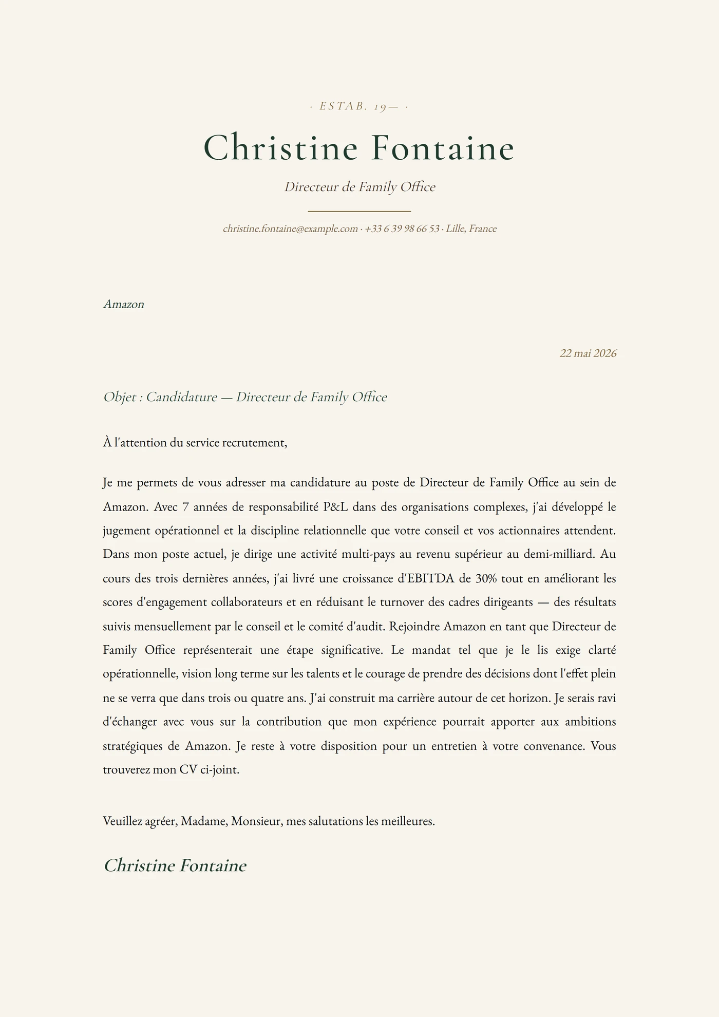 Vieille fortune — Modèles de lettres de motivation