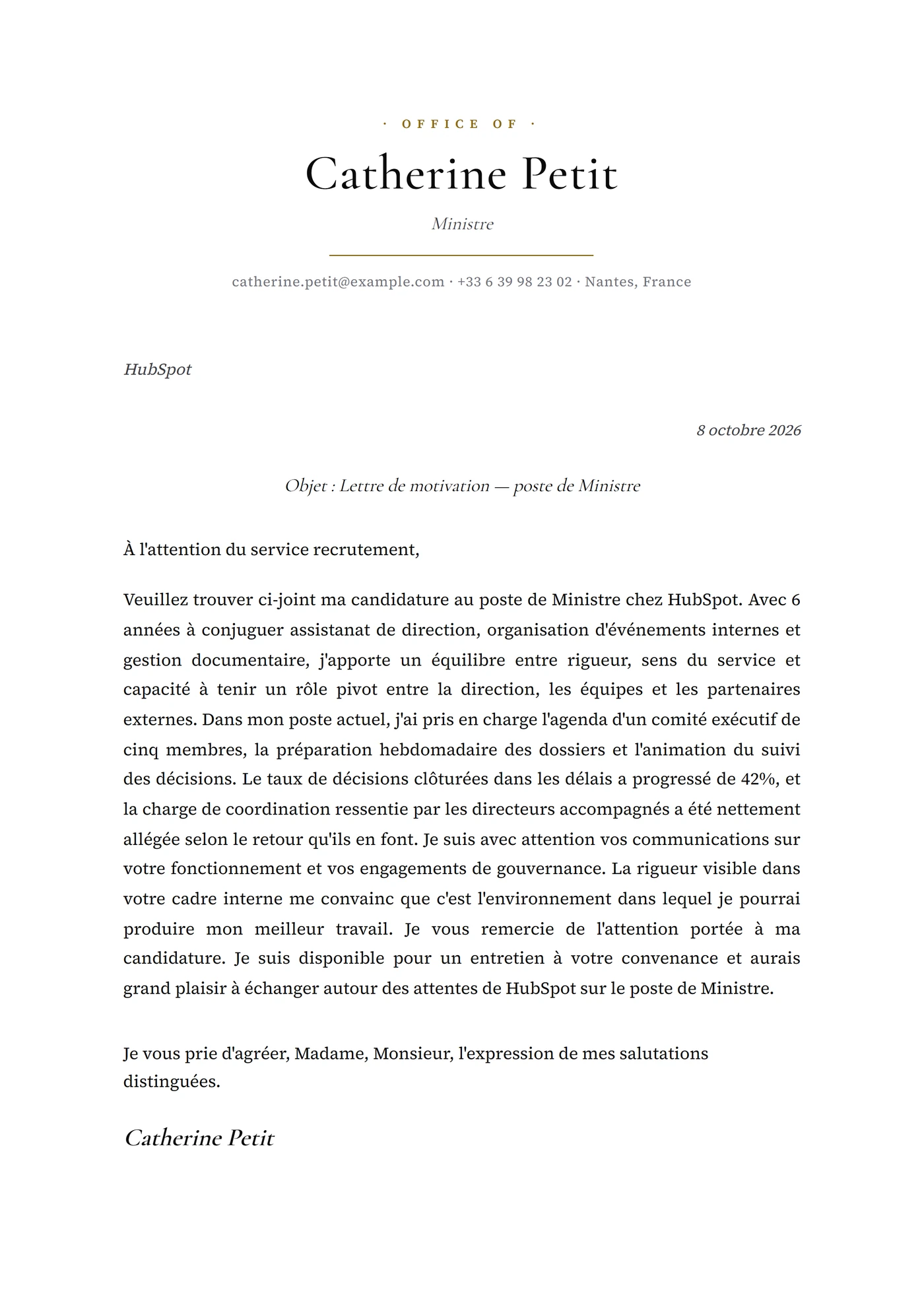 Présidentiel — Modèles de lettres de motivation