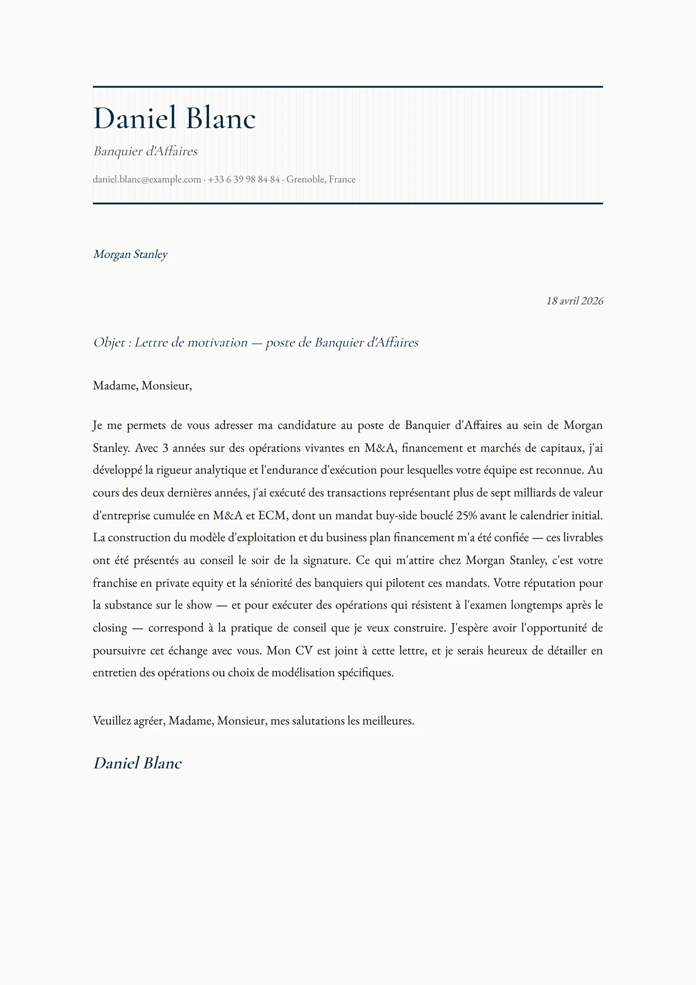 Savile Row — Modèles de lettres de motivation