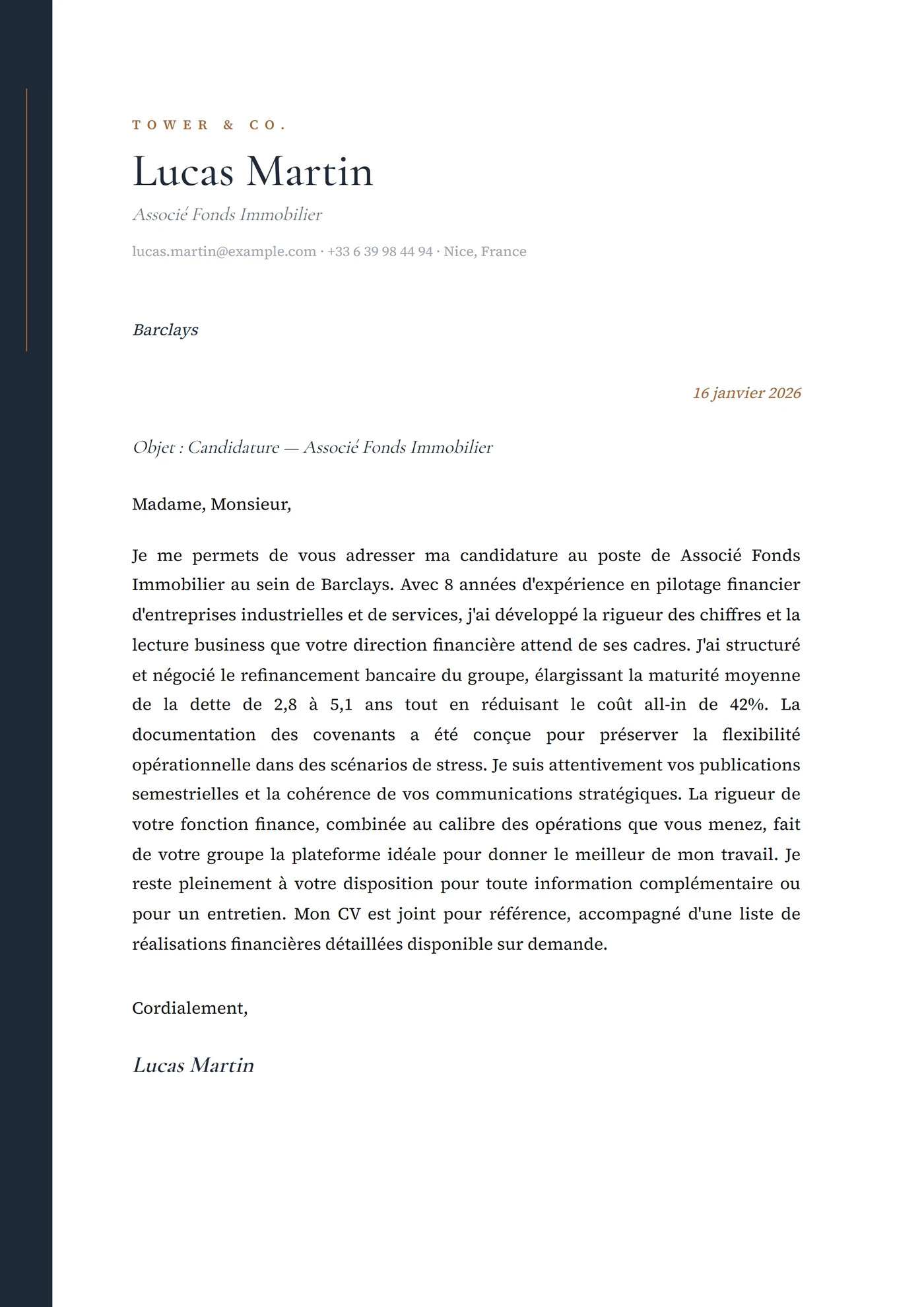 Tour — Modèles de lettres de motivation