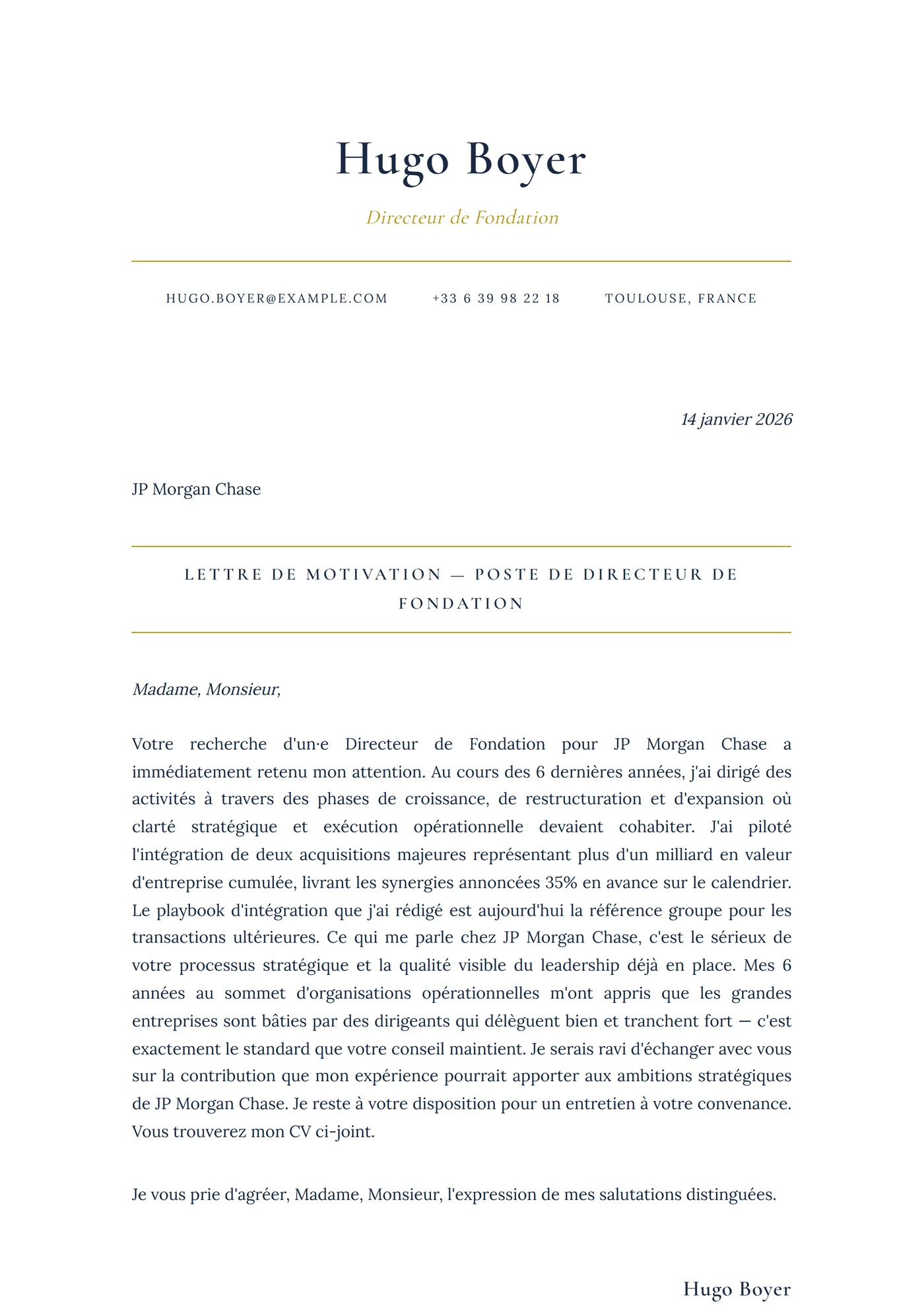 Exec Tradition — Modèles de lettres de motivation