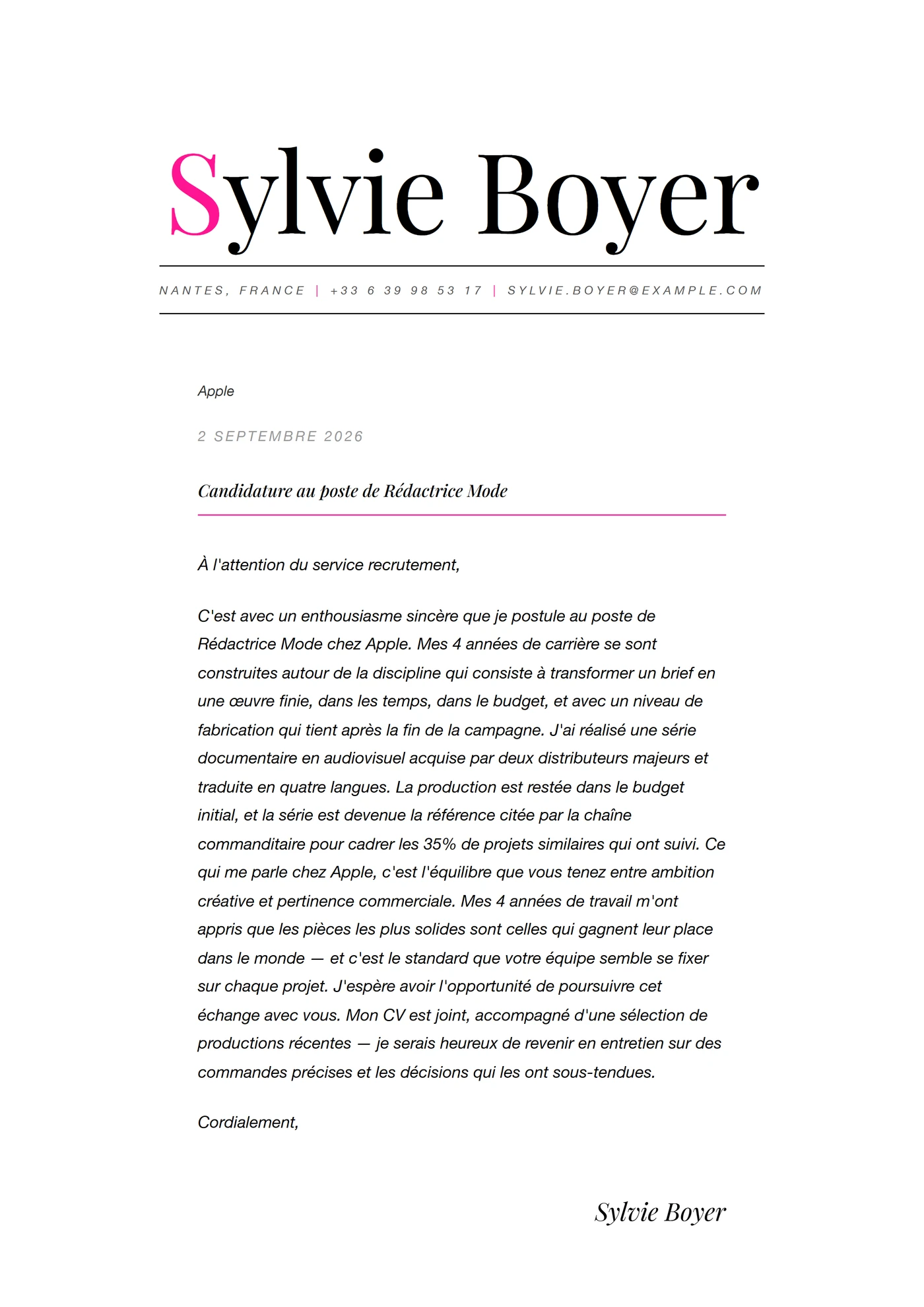 Éditorial mode — Modèles de lettres de motivation
