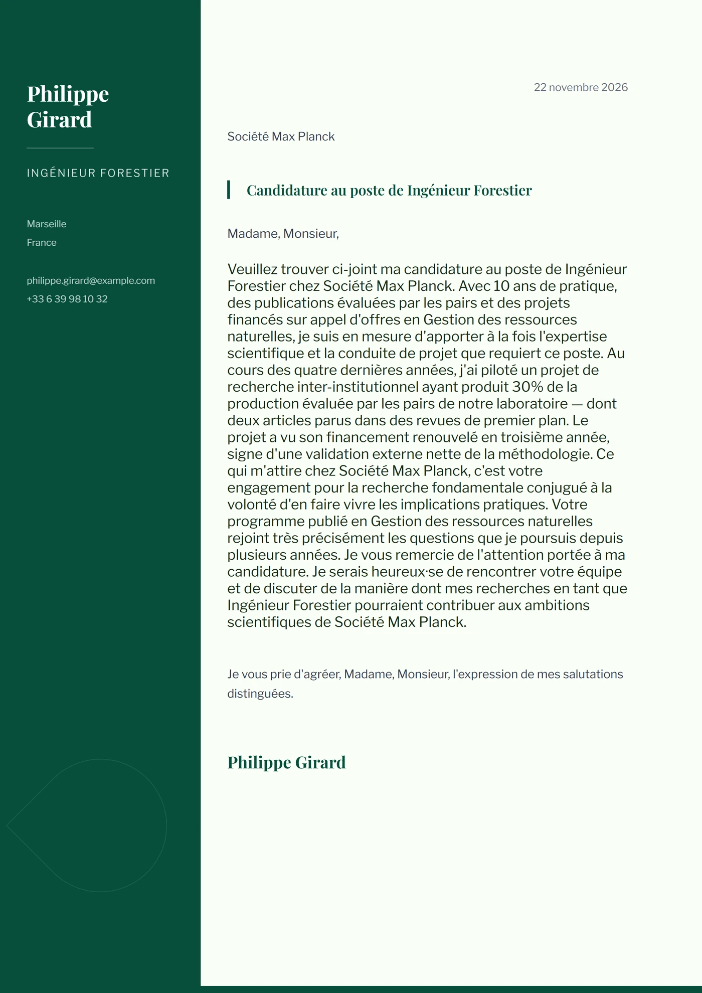 Canopée forestière — Modèles de lettres de motivation