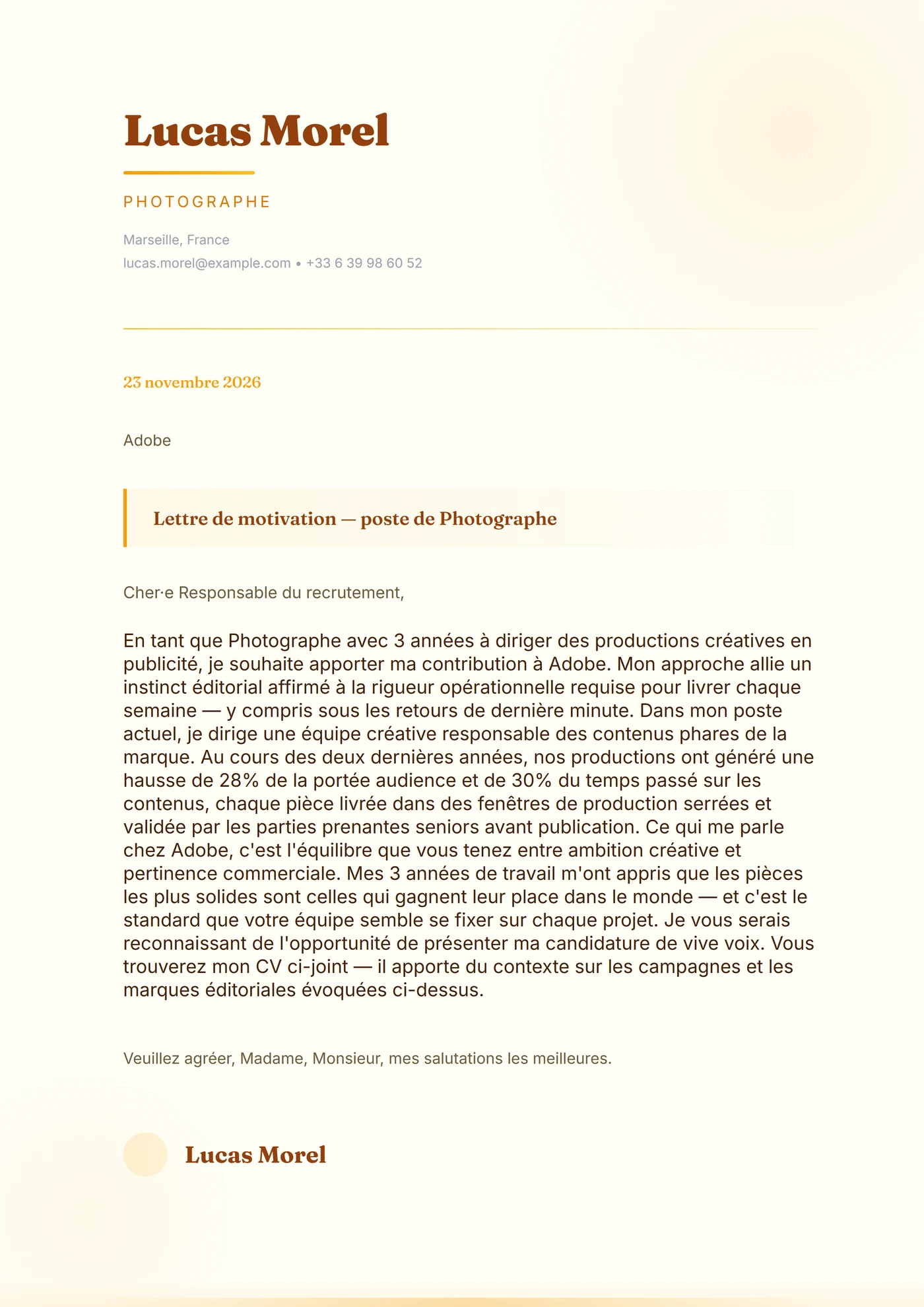 Heure dorée — Modèles de lettres de motivation