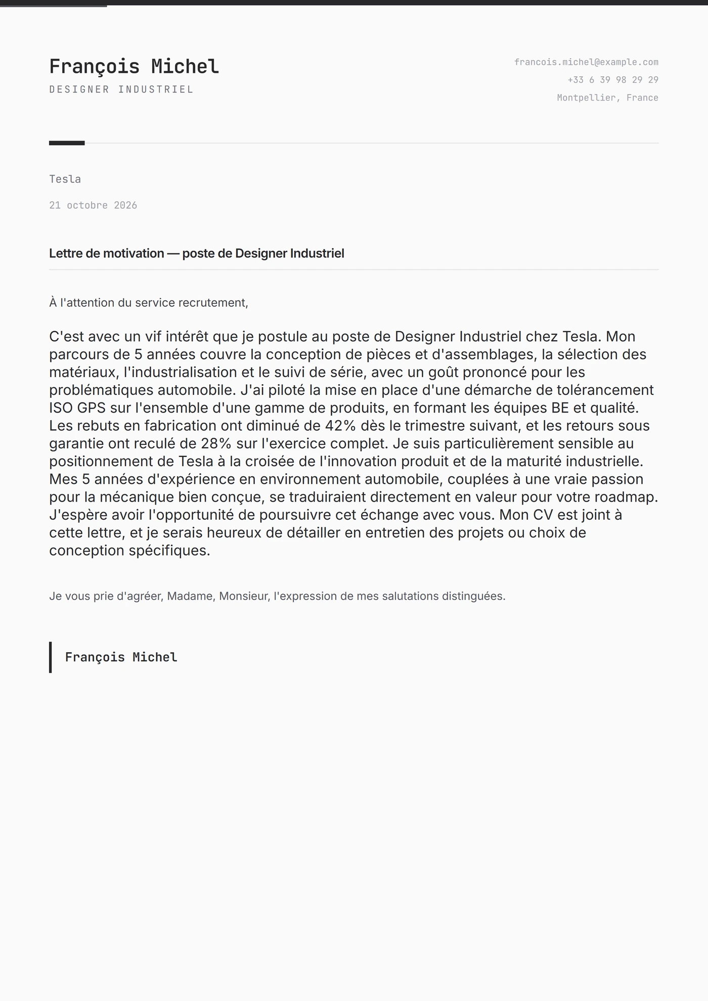 Graphite tranchant — Modèles de lettres de motivation