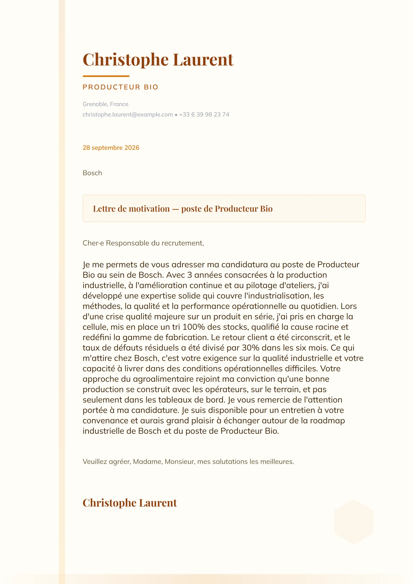 Ambre miel — Modèles de lettres de motivation