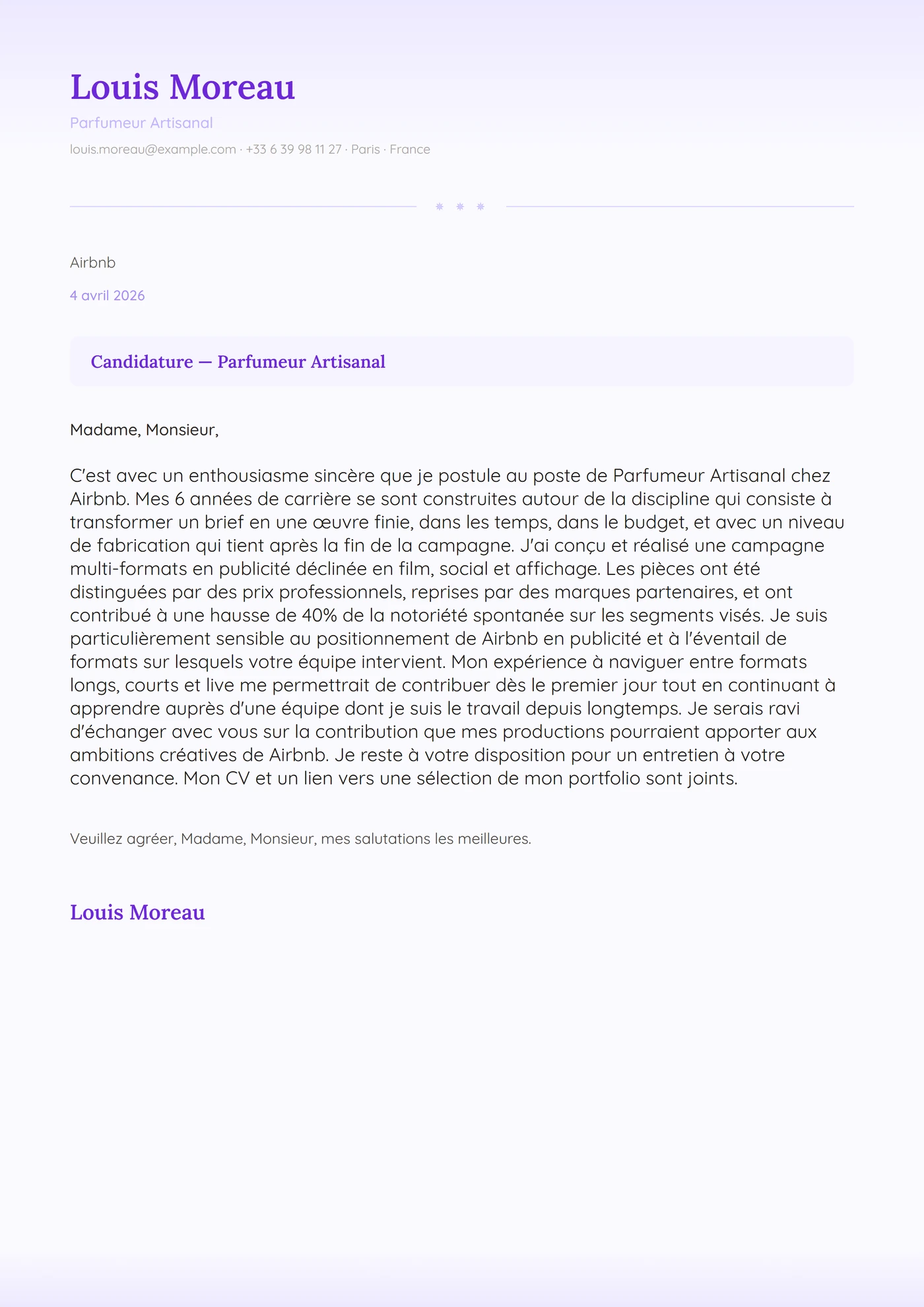Champs de lavande — Modèles de lettres de motivation