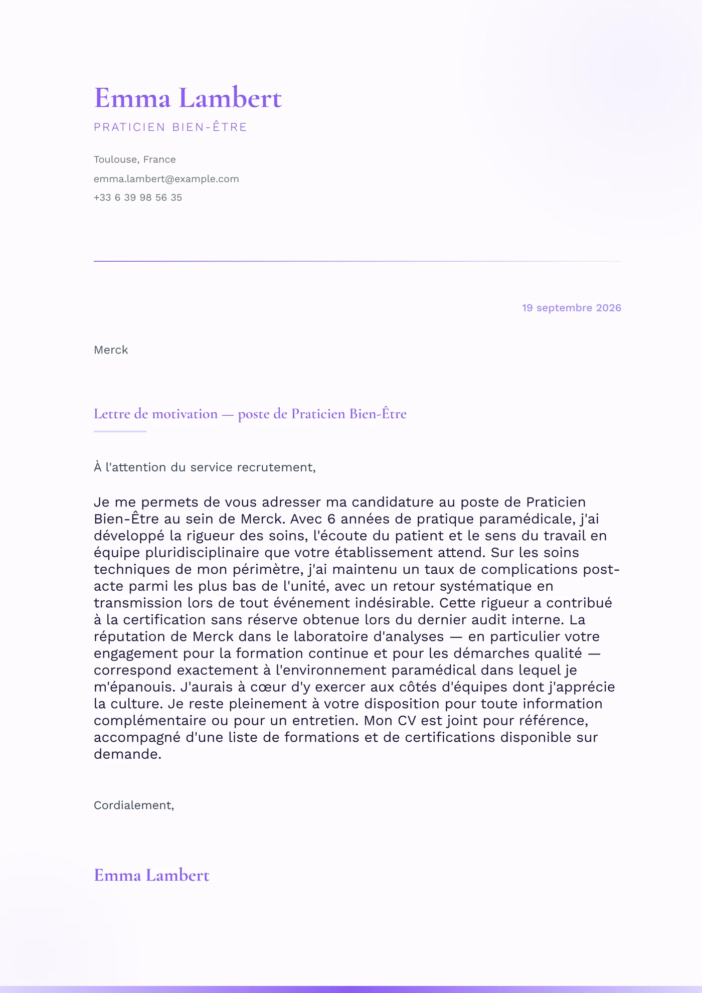 Brume lavande — Modèles de lettres de motivation