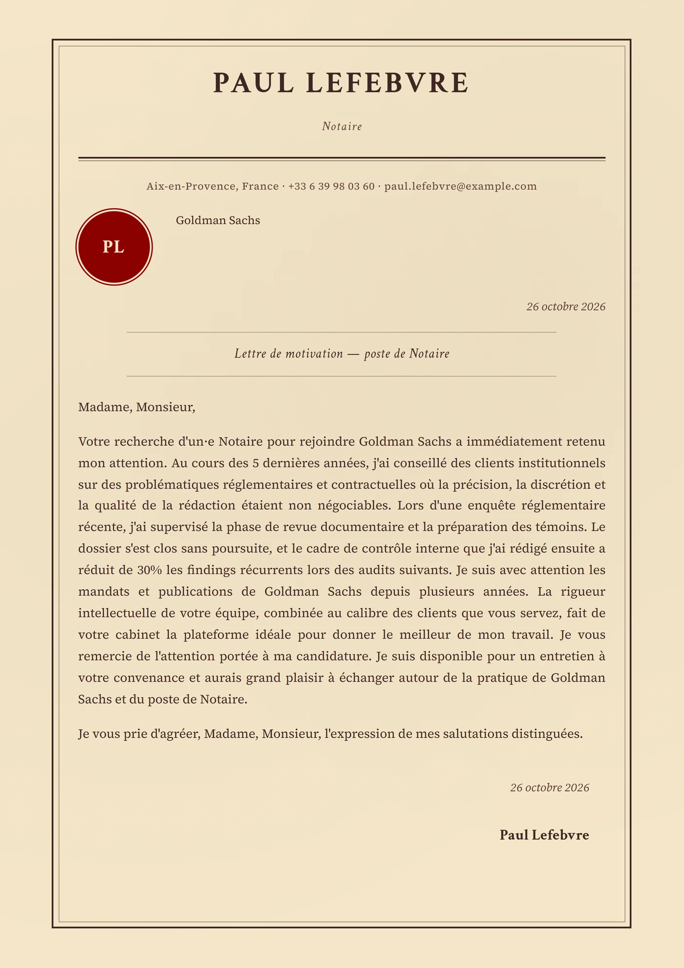 Parchemin juridique — Modèles de lettres de motivation