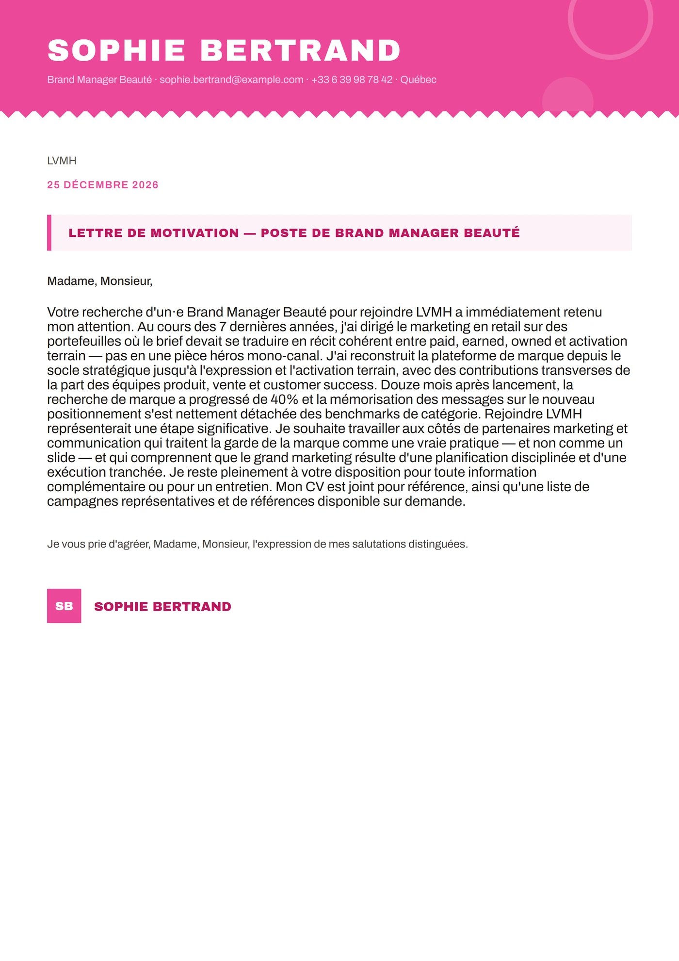 Magenta pop — Modèles de lettres de motivation