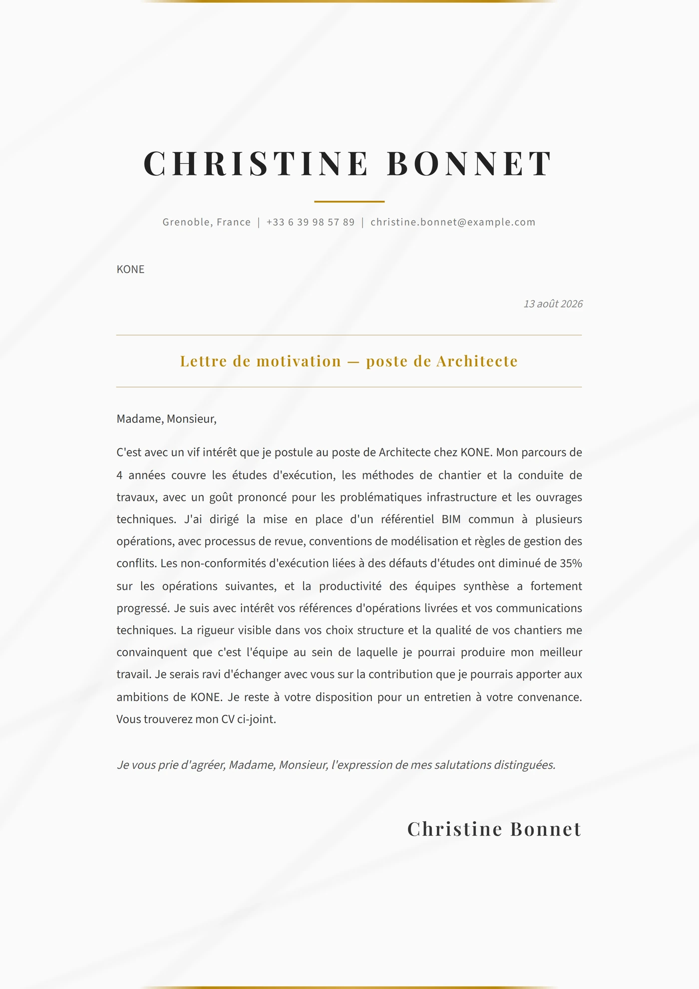 Pierre de marbre — Modèles de lettres de motivation