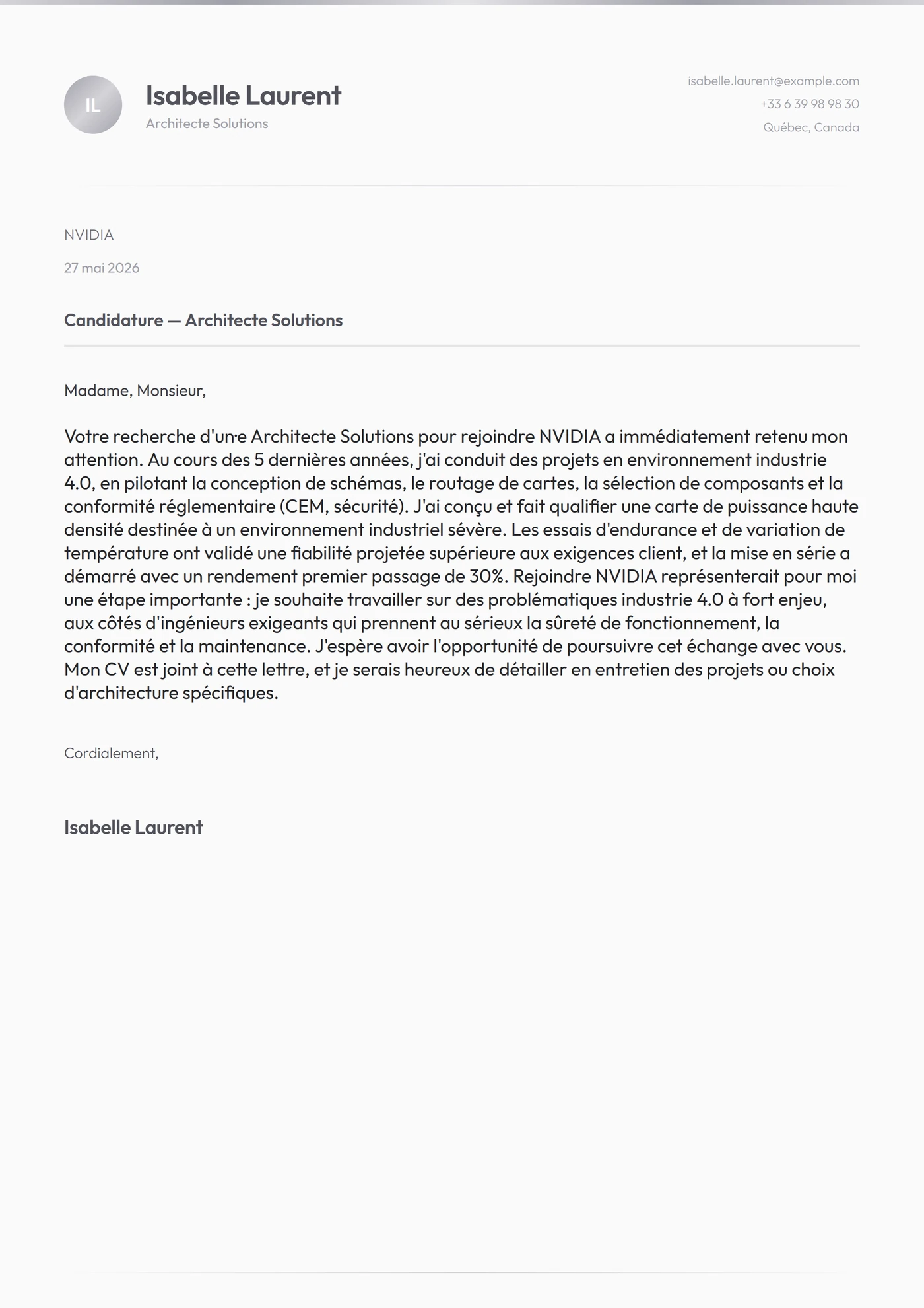Argent Mercure — Modèles de lettres de motivation