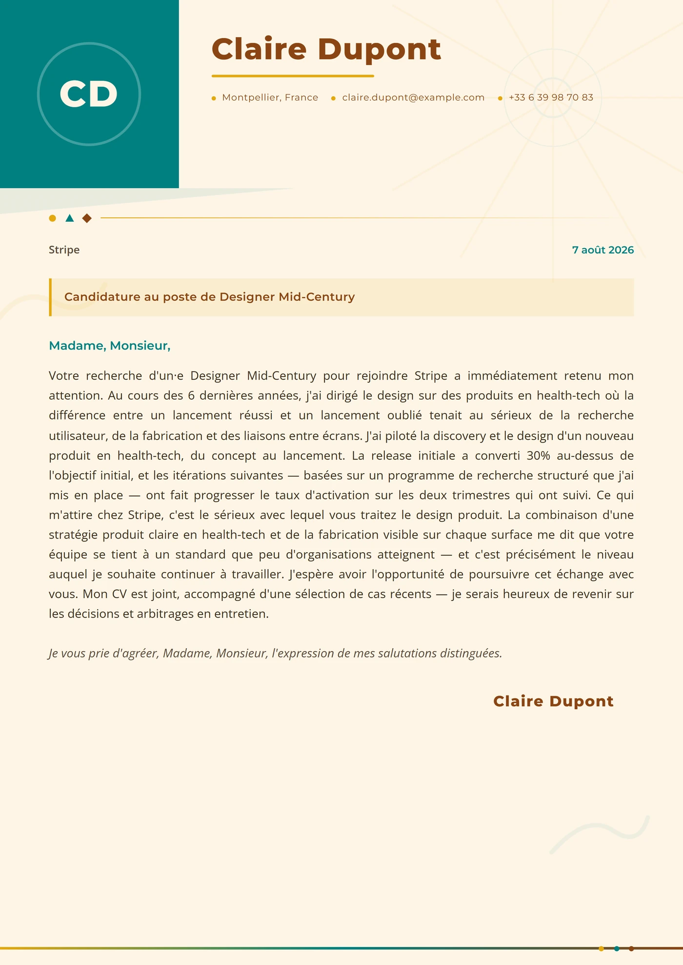 Mid-century — Modèles de lettres de motivation