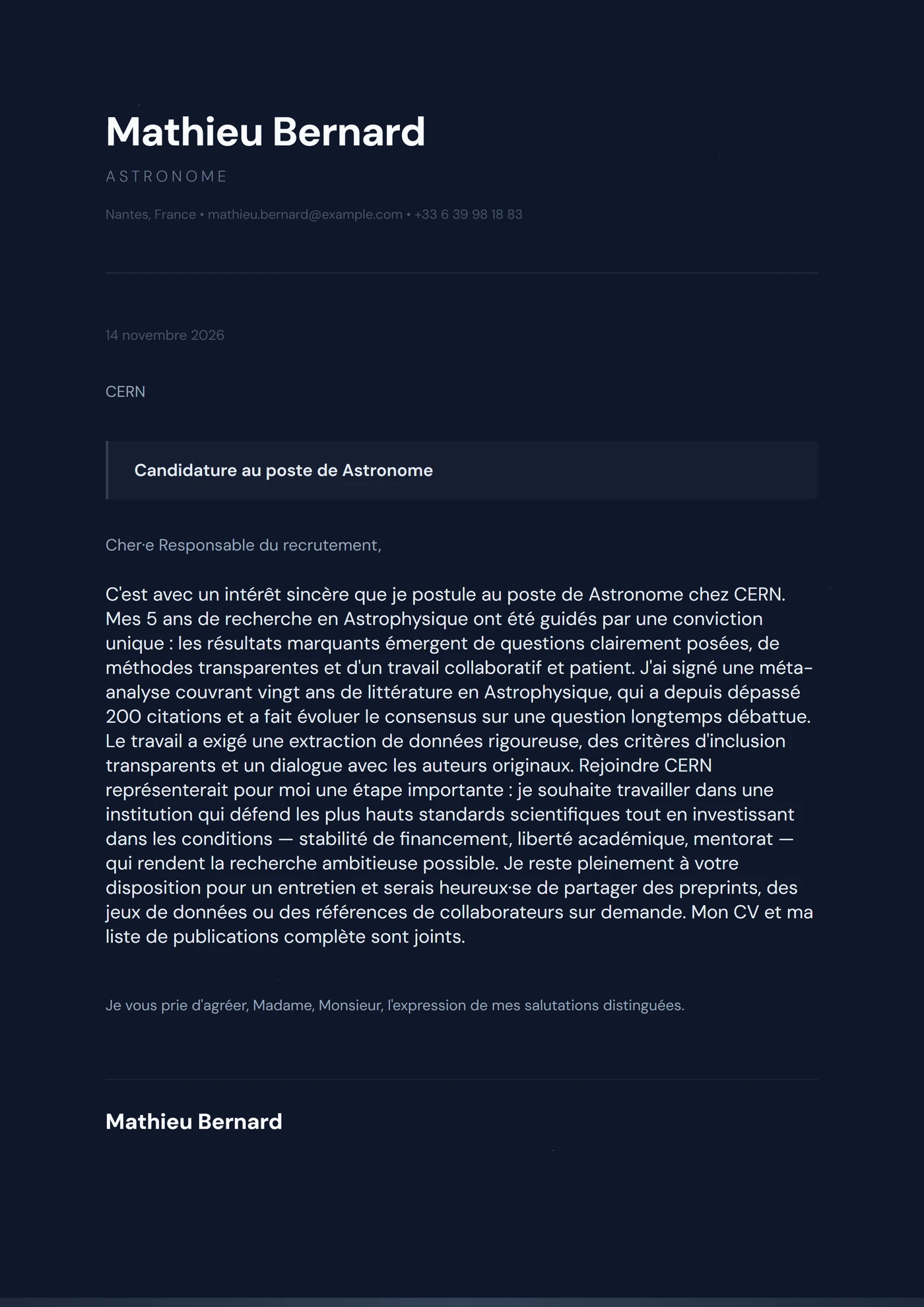 Bleu nuit — Modèles de lettres de motivation