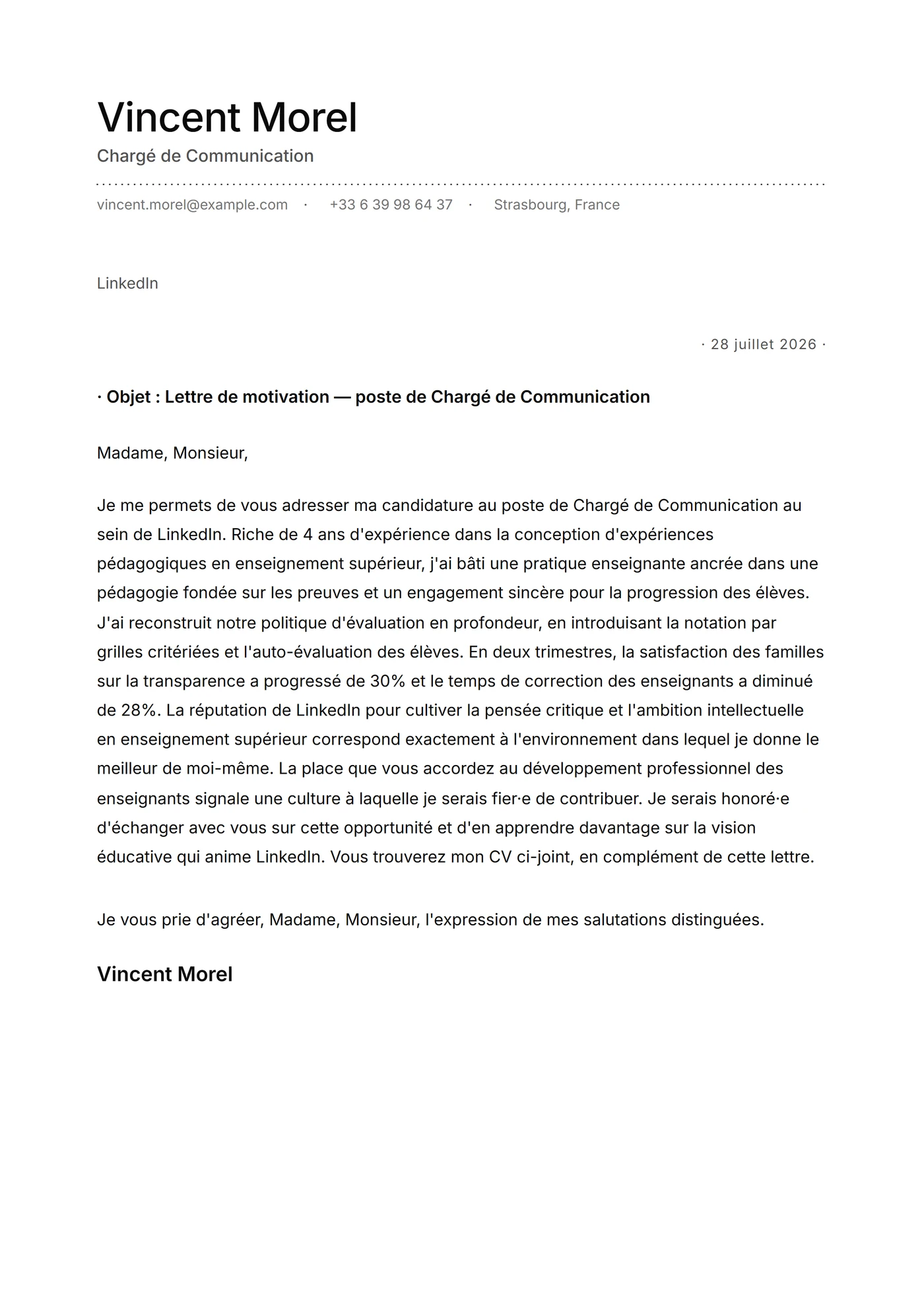 Minimal pointillé — Modèles de lettres de motivation