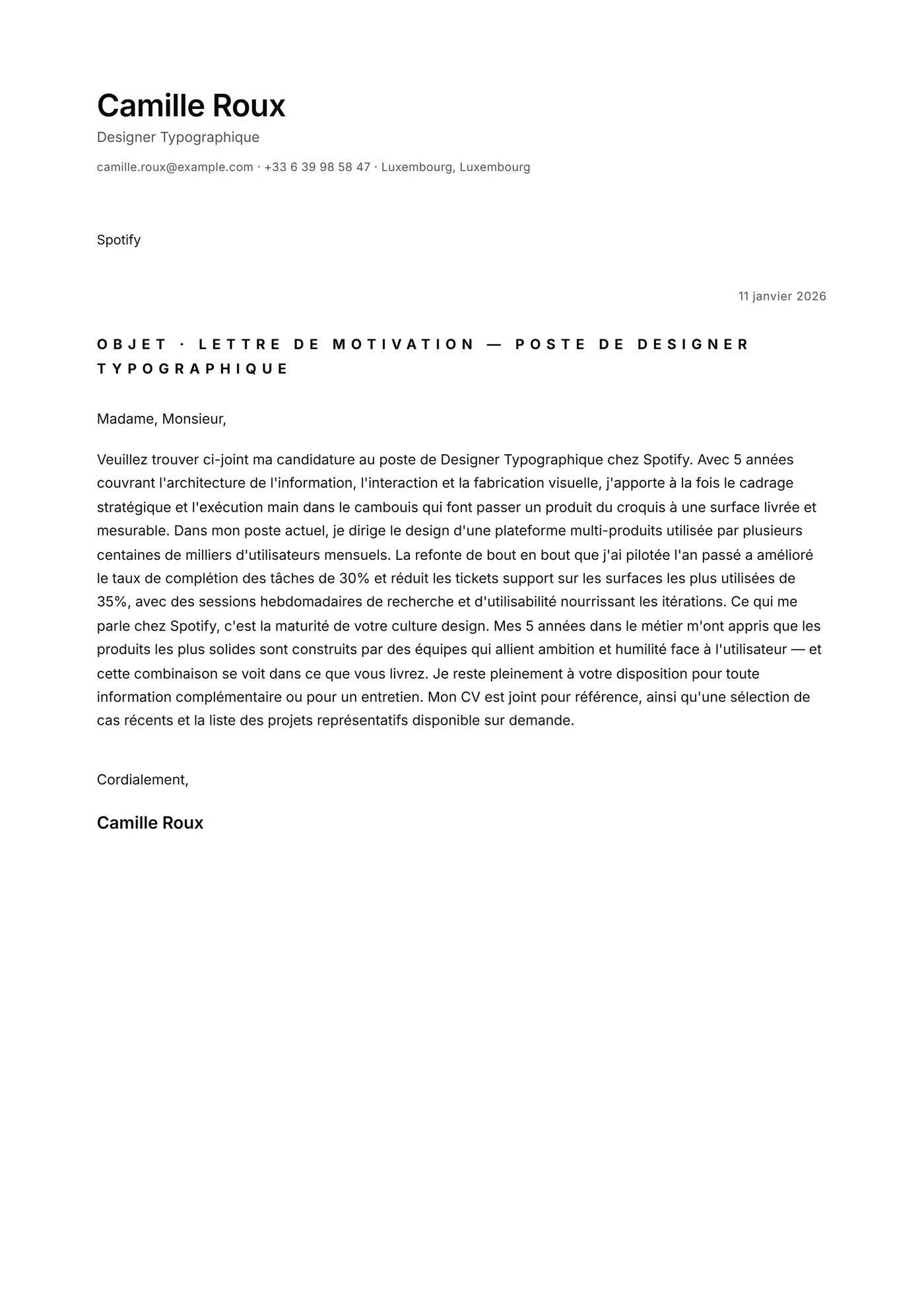 Minimal microtypographie — Modèles de lettres de motivation