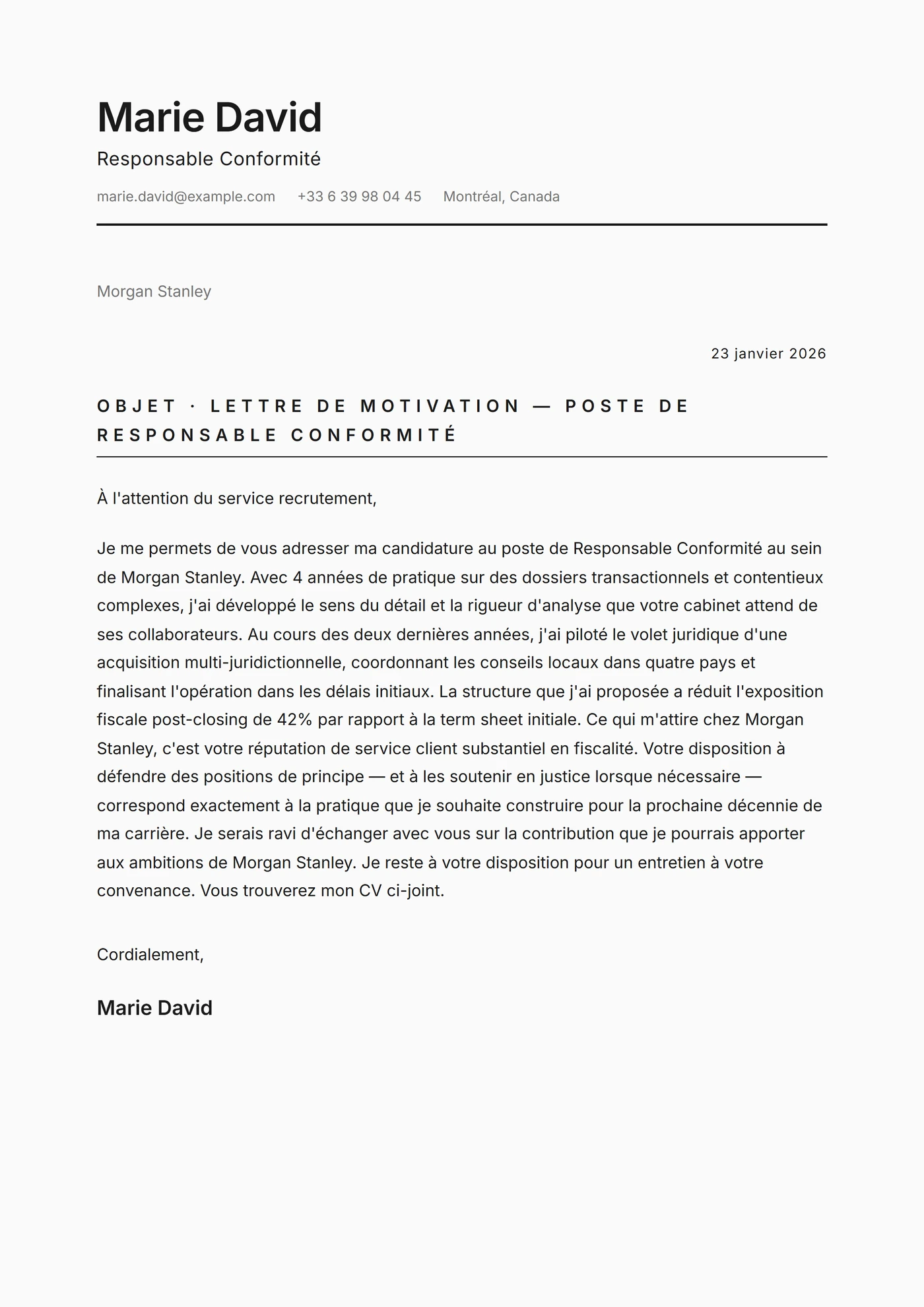 Minimal monochrome — Modèles de lettres de motivation
